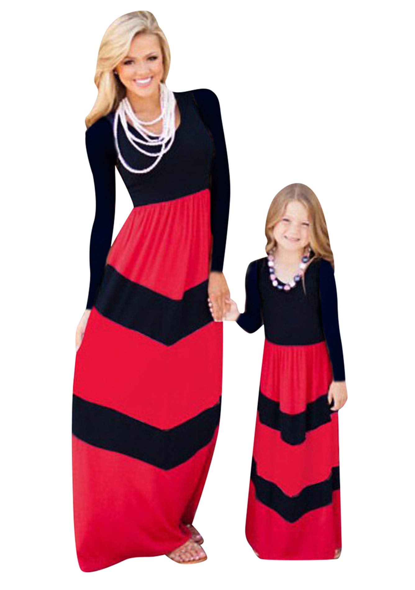 FLITAY Women's Sleeveless Striped Maxi Dress - Casual Summer Printed Long Dress for Mom & Daughter Matching Outfits | Perfect for Beach Vacations, Family Photos & Outdoor Events