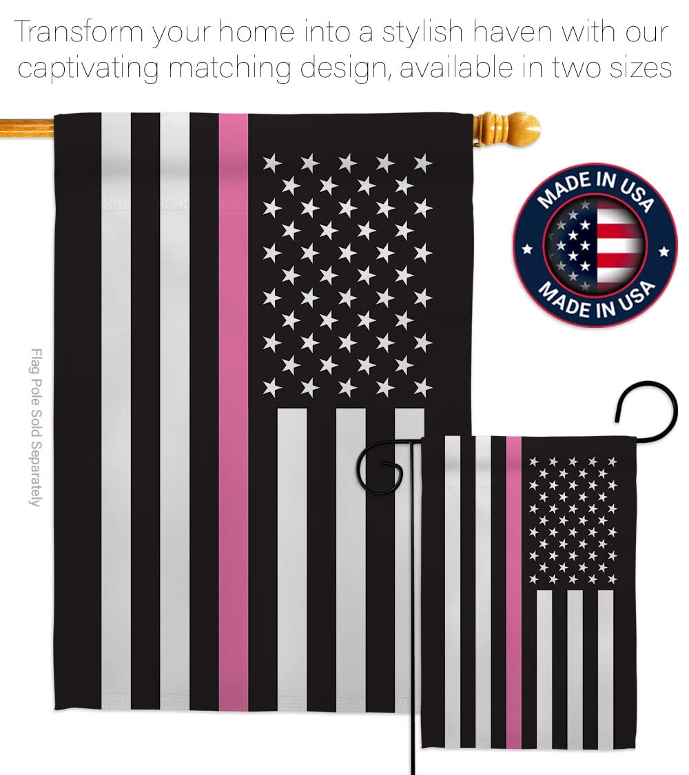 Thin Pink Line House Flag - Double-Sided 28x40 Inch US-Made Garden & Yard Banner with Dowel Set - Breast Cancer Awareness, Autism Support, BLM Ribbon - Inspirational Gift for Survivors & Prevention Advocates (Perfect for Front Porch, Patio, or Memorial Displays)