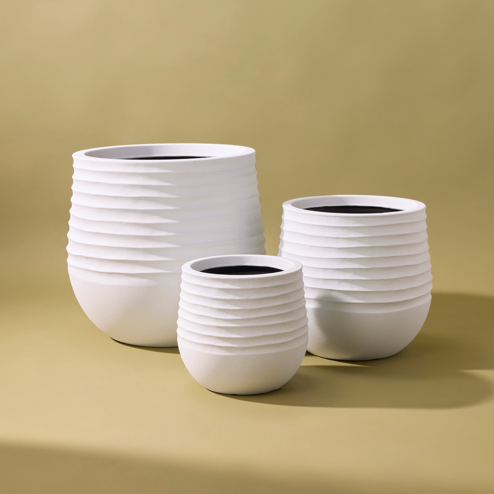 Ryker Stonelite Planter Set of 3 - Modern White Ceramic Flower Pots for Indoor Plants, Succulents & Home Decor | Perfect for Living Room, Office & Garden Decor