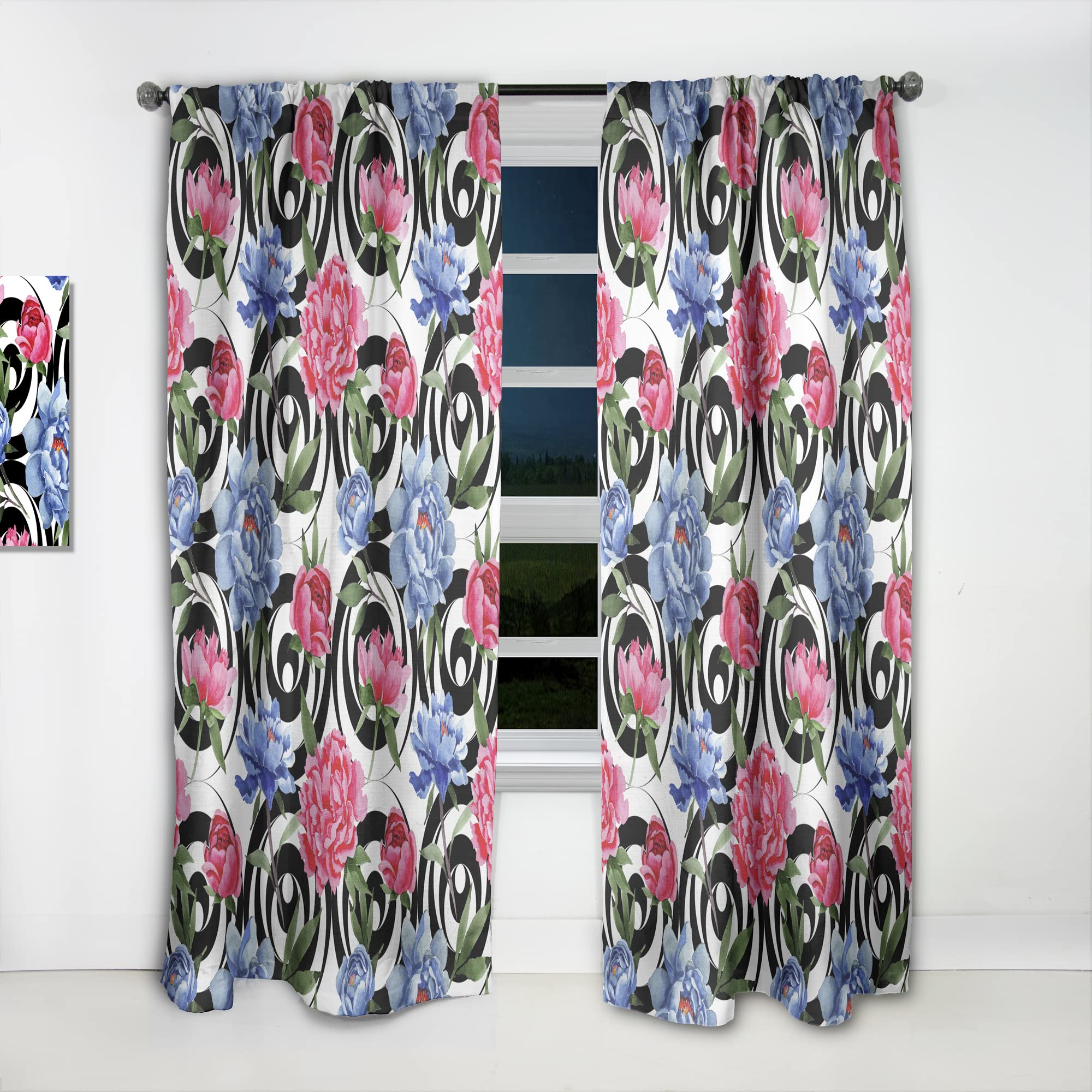 DesignQ Floral Retro Pattern Thermal Insulated Curtains - Single Panel 52x120 - Elegant Window Treatments for Bedroom & Living Room - Perfect for Home Decor, Light Blocking & Energy Saving