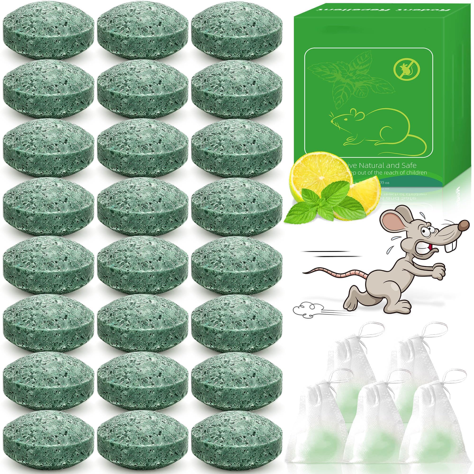 24Pcs Peppermint Oil Rodent Repellent Balls - Natural Mice & Rat Deterrent for Indoor/Outdoor Use - Safe for Humans & Pets - Keep Rodents Away from House, Car Engine, RV, Garage & Storage Areas - Long Lasting Pest Control Solution for Home, Vehicles & Camping Gear