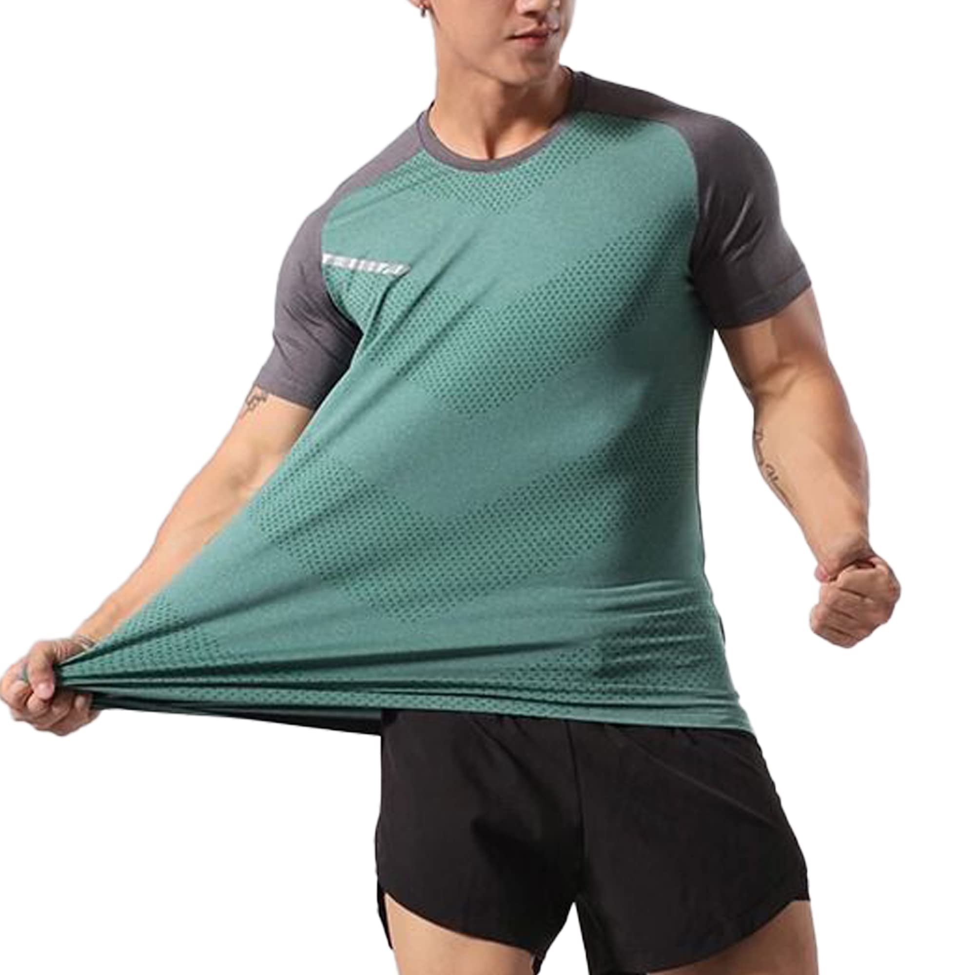 Men's Workout Shirts - Short Sleeve Moisture Wicking Slim Fit T-Shirts for Gym & Running | Breathable Crew Neck Activewear for Fitness & Sports