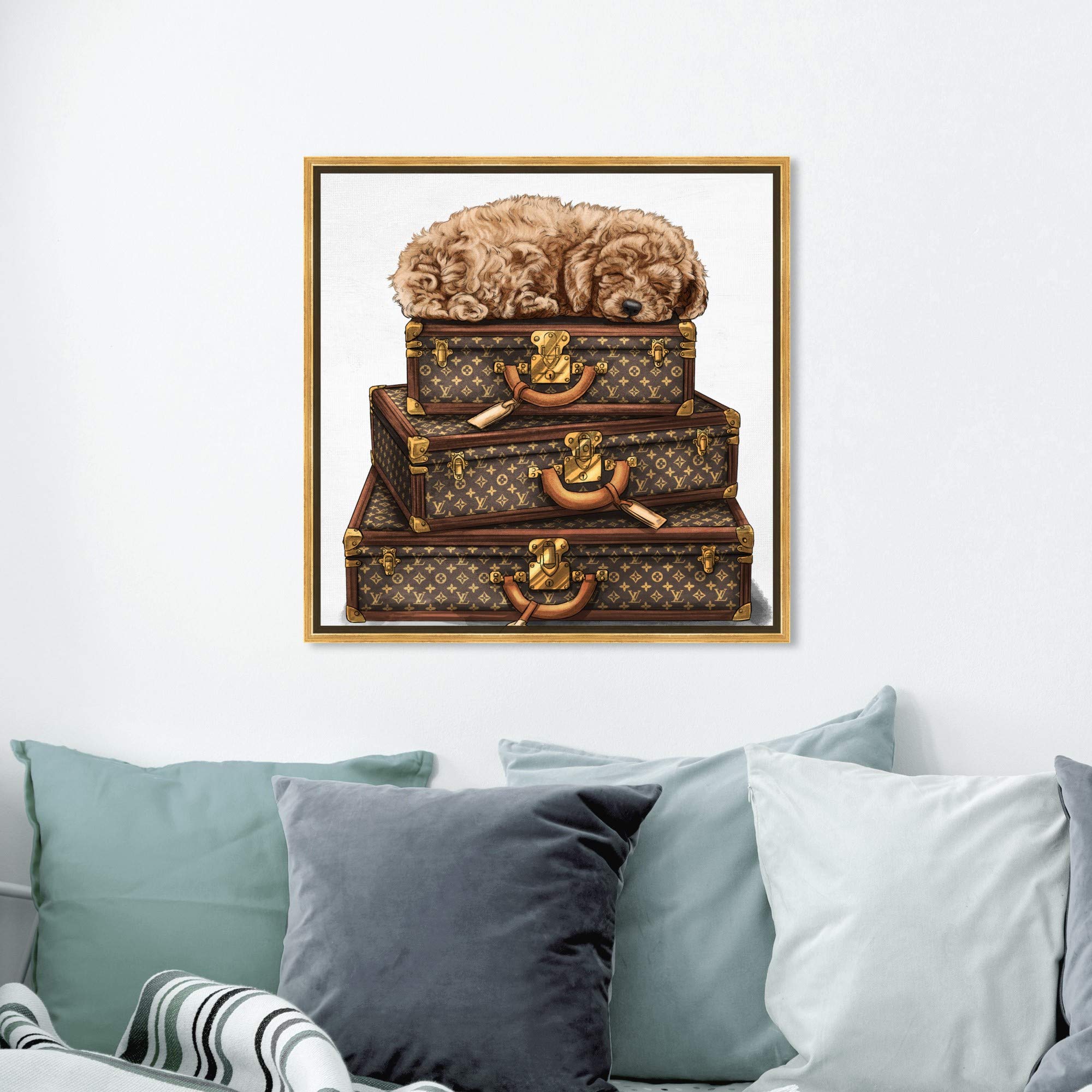 Oliver Gal Artist Co. 'Sleeping Poodle' Framed Wall Art - 24x24 Inch Brown & White Canvas Print - Fashion & Glam Home Decor for Living Room, Bedroom, Office