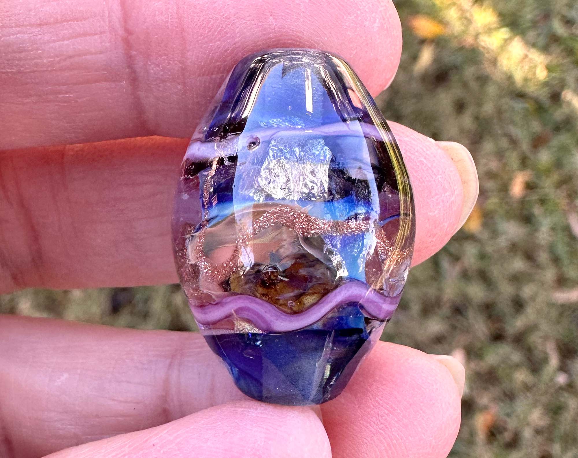 Handmade Blue Spiral Lampwork Glass Focal Bead - SRA Certified Artisan Jewelry Component for Necklaces, Bracelets & DIY Crafting