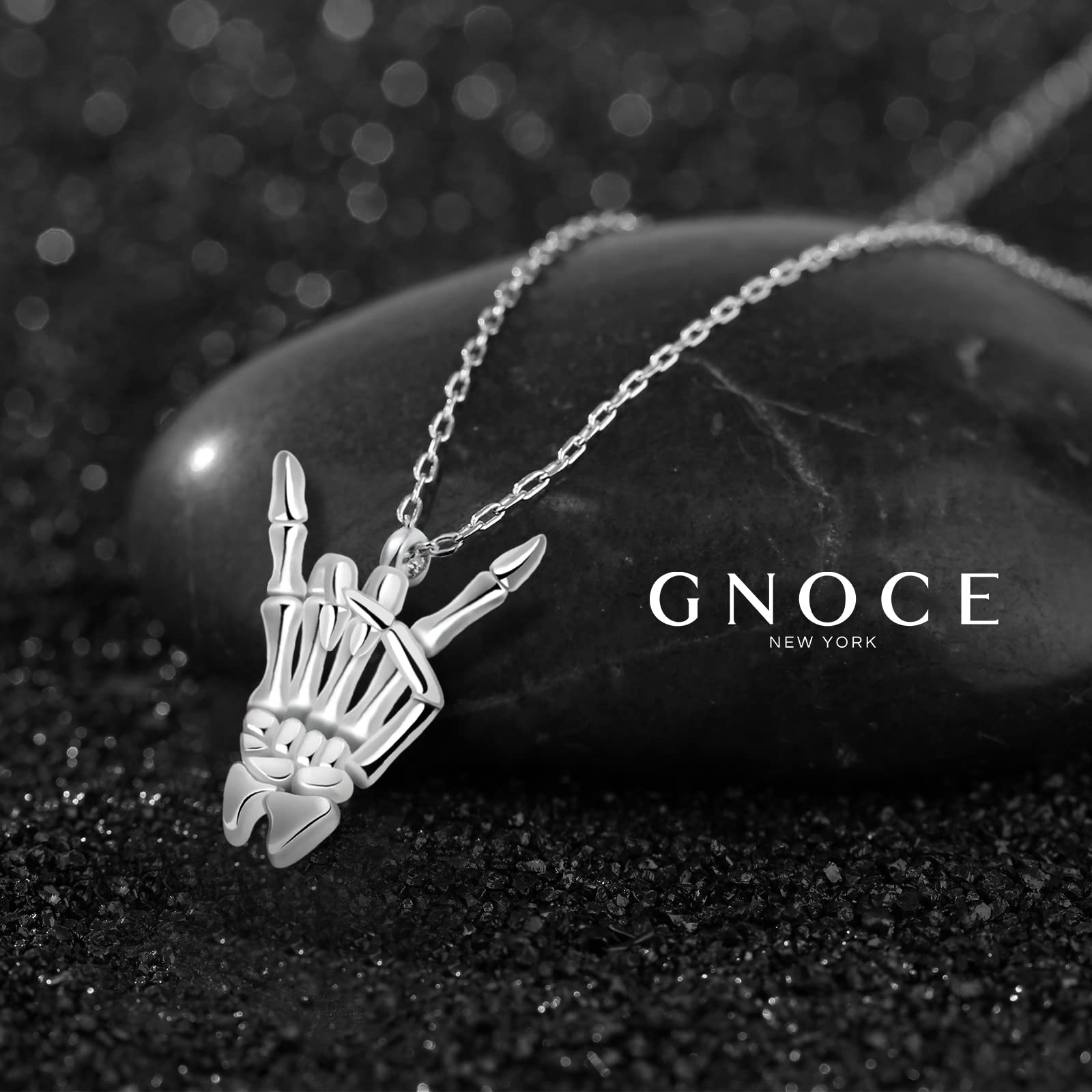 GNOCE I Love Rock Pendant Necklace - Sterling Silver Rock & Roll Jewelry with Adjustable Chain - Perfect Gift for Women & Men Rock Music Fans - Ideal for Concerts, Christmas, Birthdays & Everyday Wear
