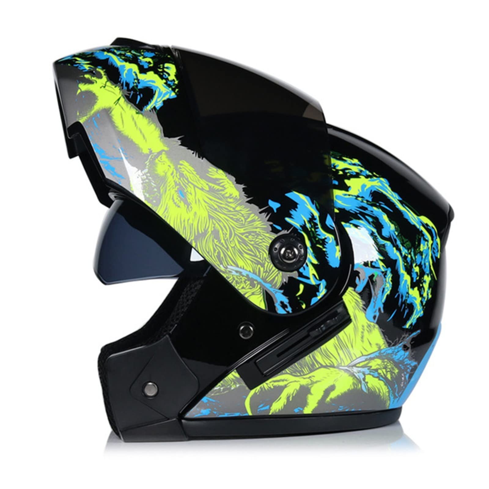 DOT Approved Modular Motorcycle Helmet for Men & Women - Lightweight Flip-Up Full Face Helmet with Dual Visor, Quick Release & Anti-Fog Ventilation - Yellow Design 2 (Perfect for Commuting, Touring & Urban Riding)