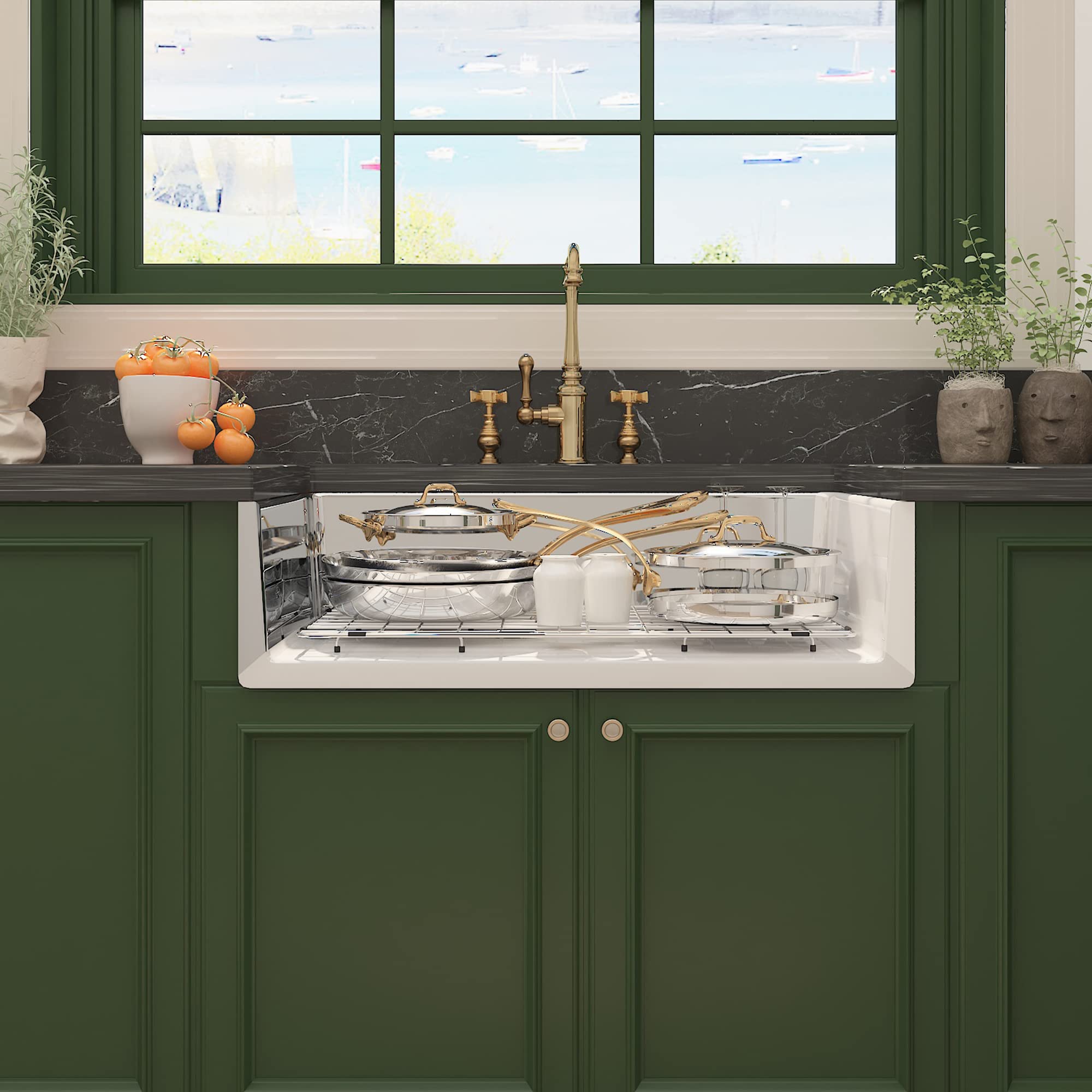 Hercate 30 Inch White Farmhouse Kitchen Sink - Apron Front Fireclay Ceramic Porcelain Single Bowl Reversible Sink for Modern Farmhouse & Rustic Kitchen Decor