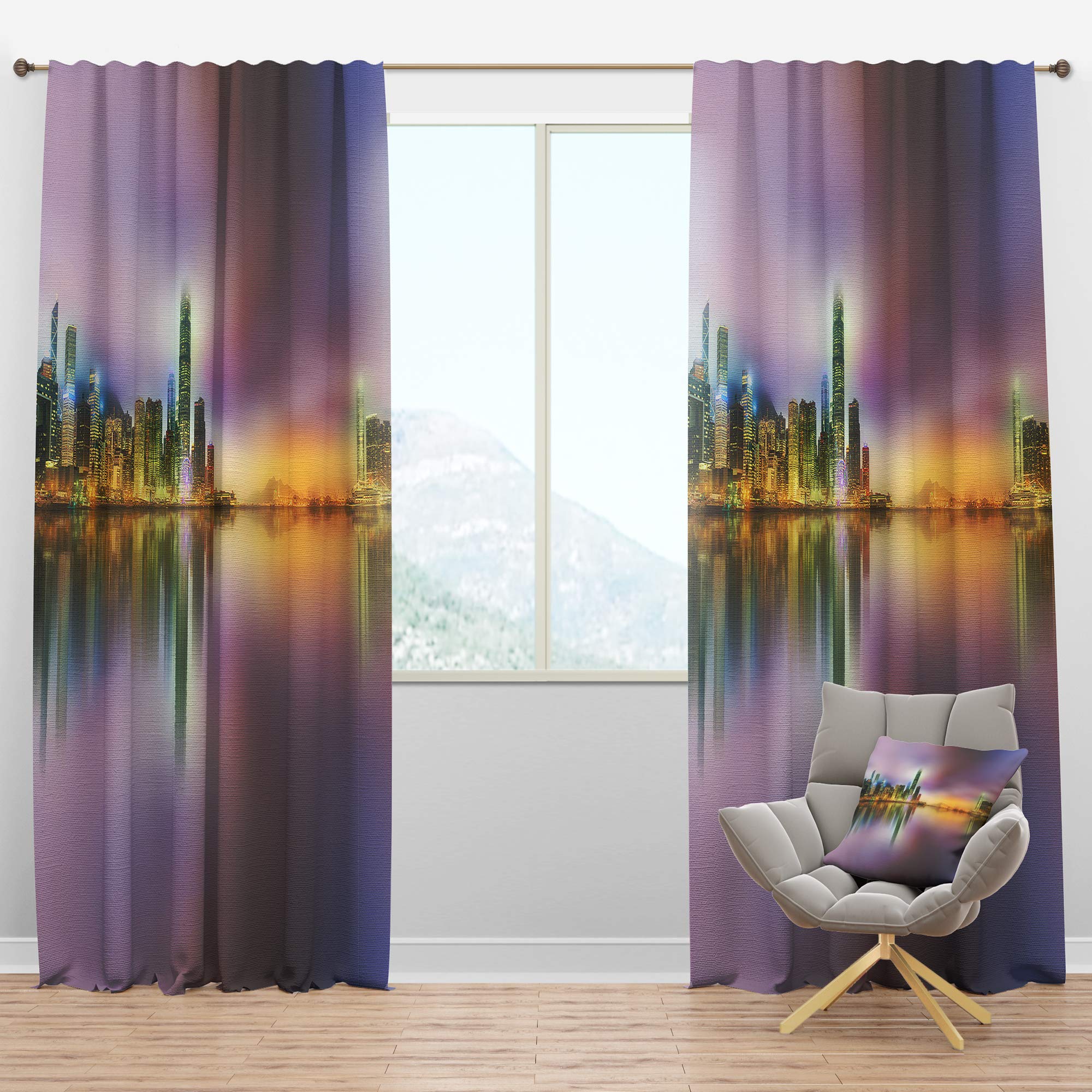 DesignQ Blackout Curtains - Thermal Insulated Single Panel Window Drapes (52x90) with Hong Kong Skyline Twilight Design for Bedroom & Living Room - Perfect for Light Blocking, Privacy & Energy Efficiency