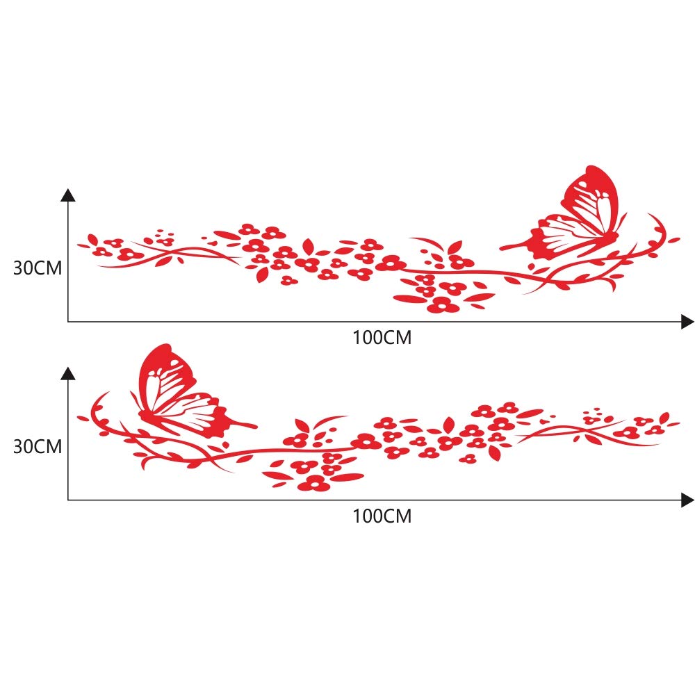Butterfly Flower Car Stickers - Red Vinyl Decals for Both Car Body Sides | Waterproof & UV Resistant | Perfect for Personalizing Your Vehicle, Truck, or SUV