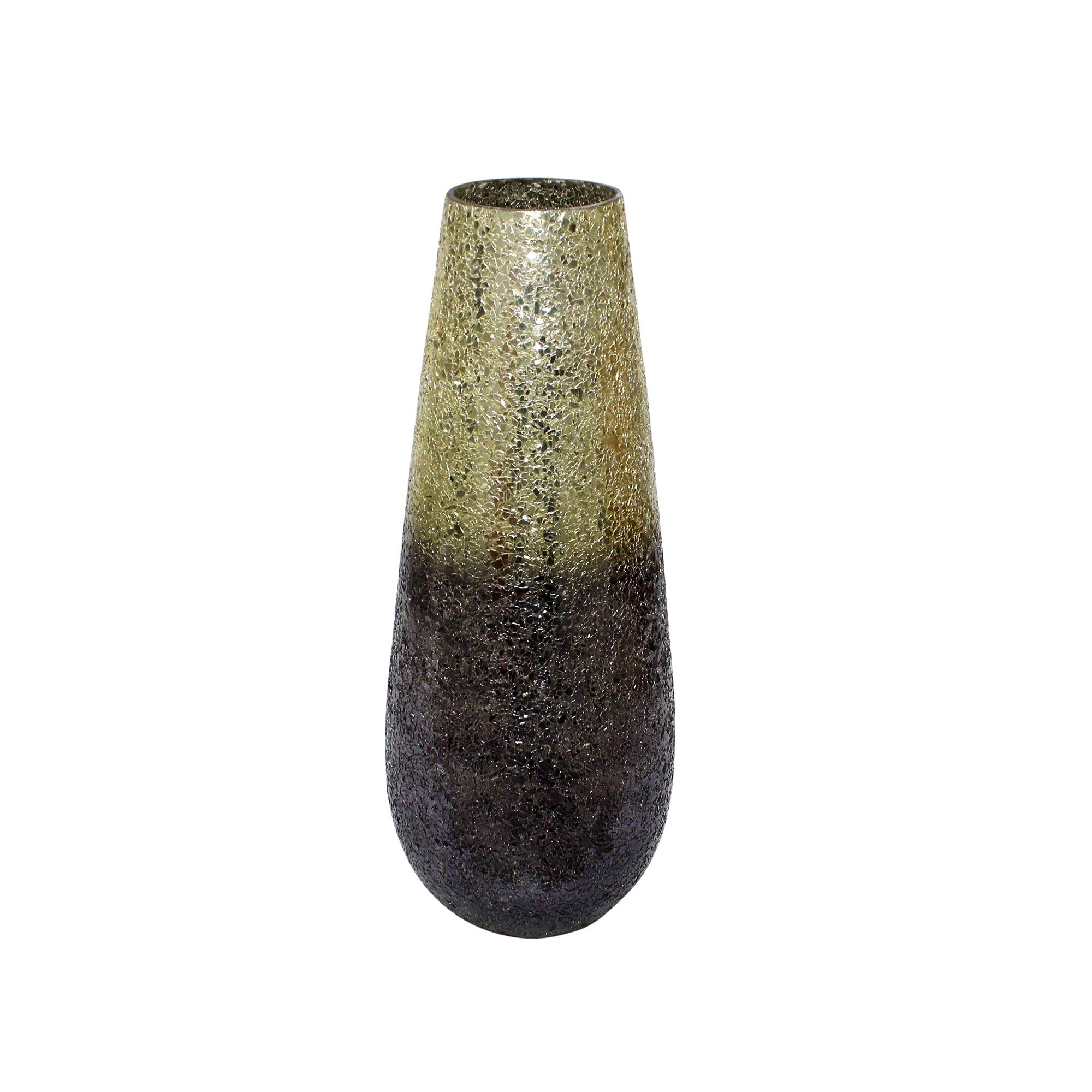 Kingston Living 18-Inch Silver Gray Crackled Glass Vase - Elegant Home Decor for Centerpieces, Wedding Decorations & Modern Interior Design