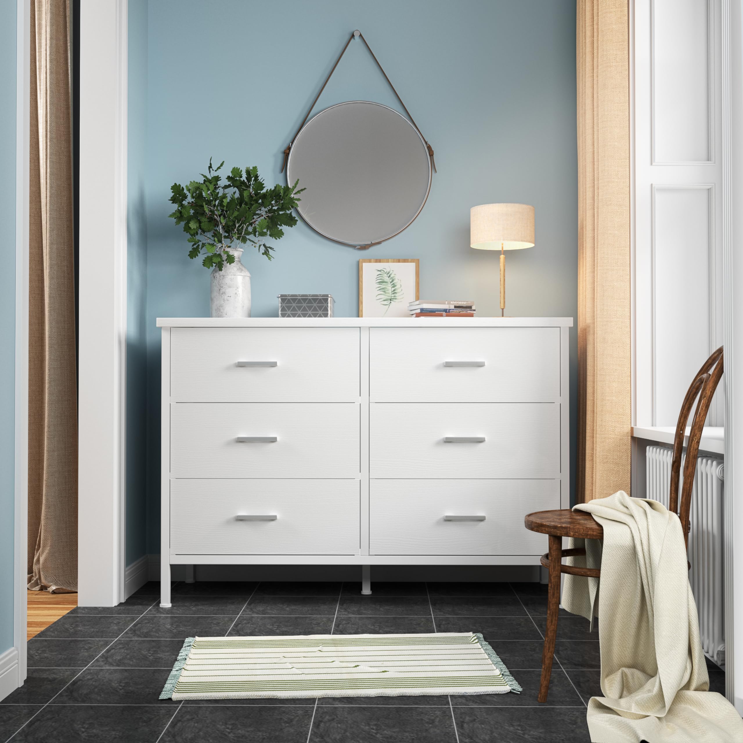 Modern White 6-Drawer Dresser for Bedroom - Wide TV Stand for 50