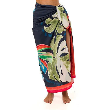 Watercolor Blue Leaves Swim Sarong Pareo Cover Up - Lightweight Beach Wrap for Women, Tropical Floral Print, Quick Dry Fabric - Perfect for Poolside, Vacation, and Summer Outfits
