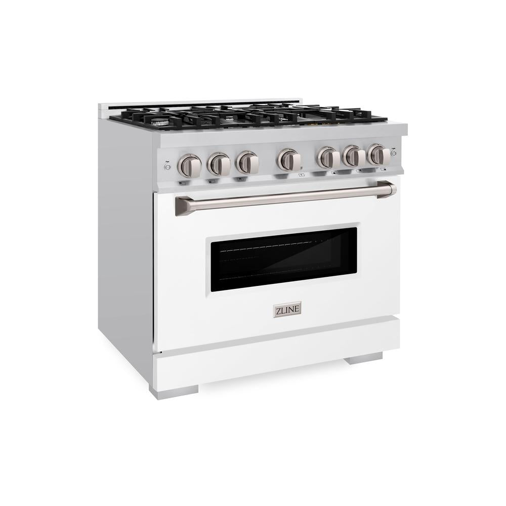 ZLINE 36 Inch 5.2 Cu. Ft. Stainless Steel Gas Range with 6 Burner Cooktop & Convection Oven - White Matte Door (CGR WM 36) - Perfect for Modern Kitchens, Home Chefs & Entertaining