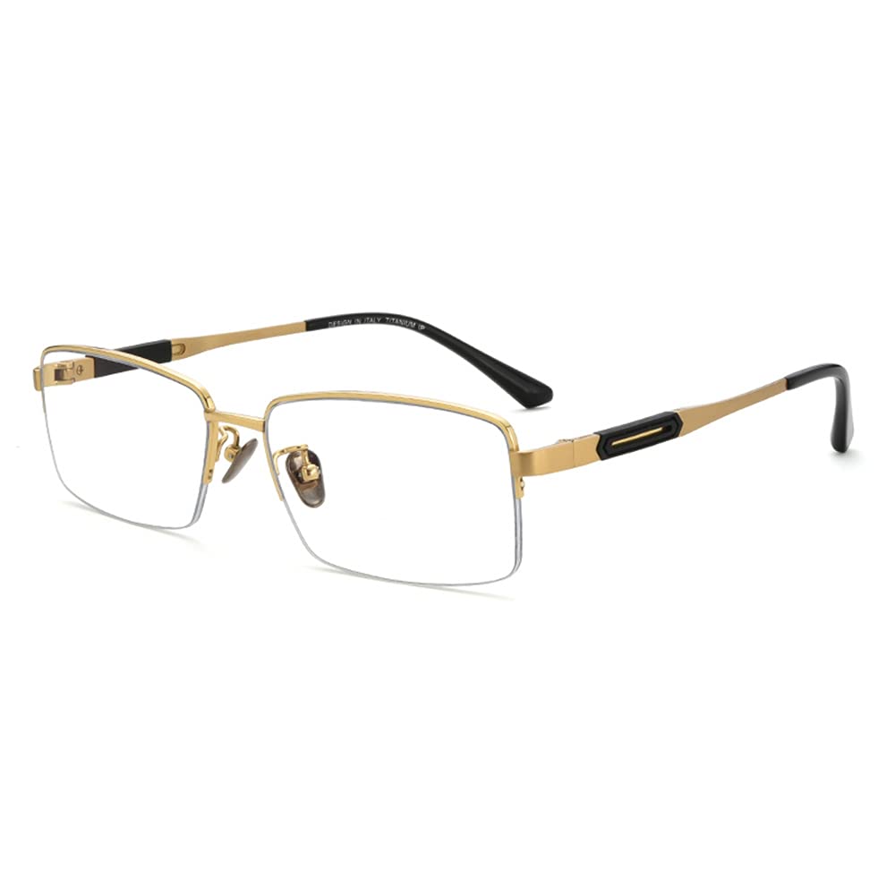 Pure Titanium Blue Light Blocking Reading Glasses for Men - Progressive Multifocus Computer Glasses with Anti-UV Protection (Gold Frame, +1.50 Strength) - Ideal for Office Work, Gaming & Screen Time