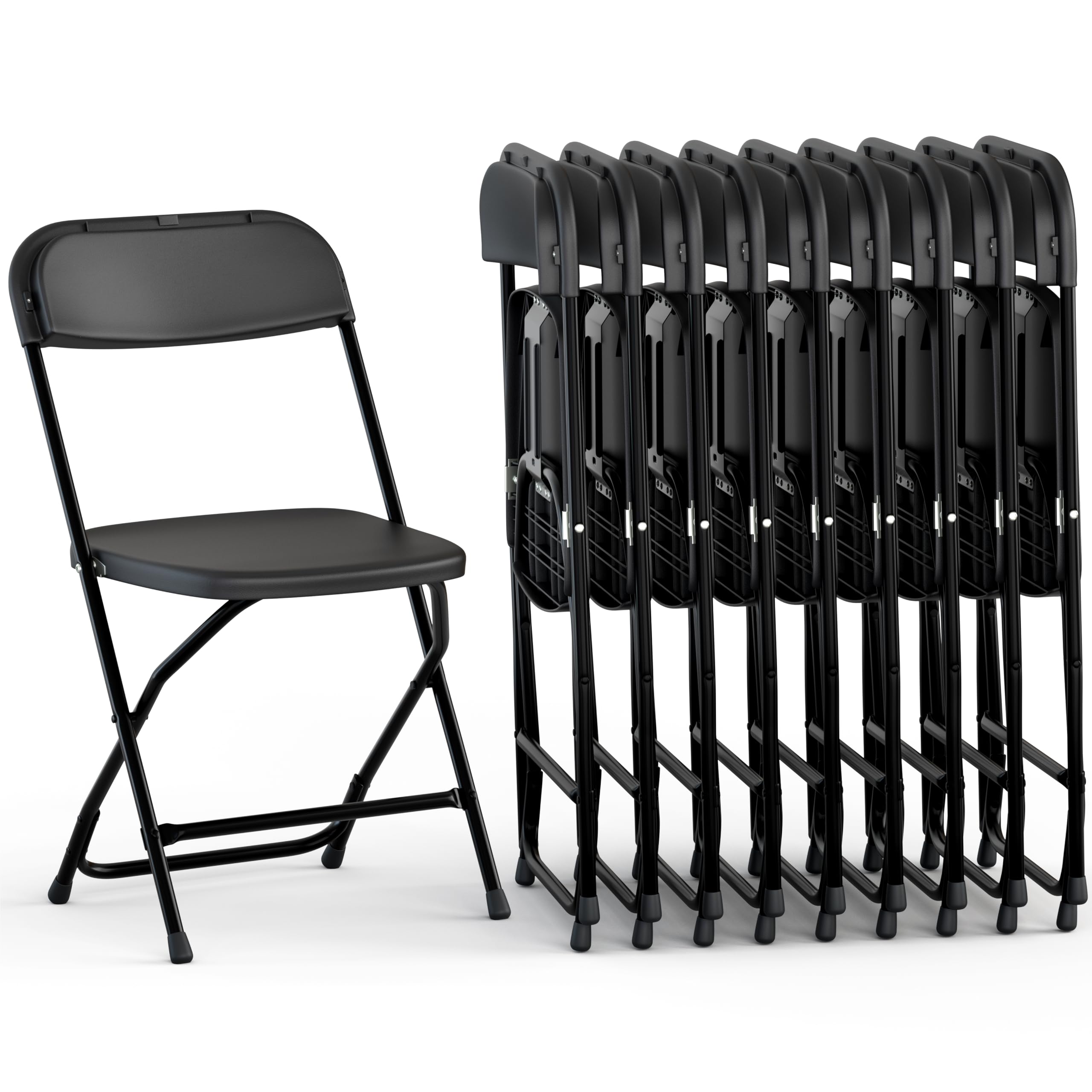9 Pack Black Plastic Folding Chairs - Heavy Duty 300 lbs Capacity Steel Frame, Stackable for Space Saving - Ideal for Indoor/Outdoor, Weddings, Parties, Picnics, Dining & Commercial Events