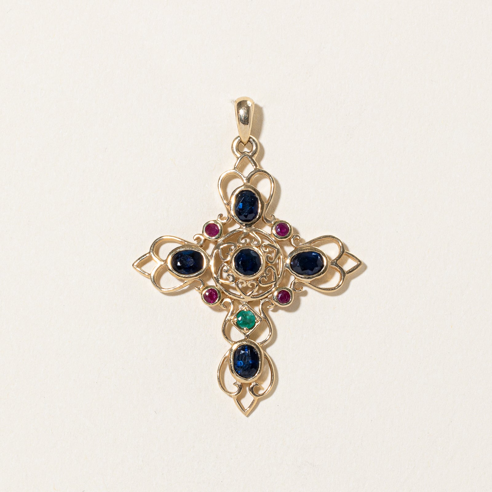 1.95ctw Genuine Sapphire, Emerald & Ruby Cross Pendant - Elegant Religious Jewelry for Women - Perfect for Church, Weddings & Special Occasions