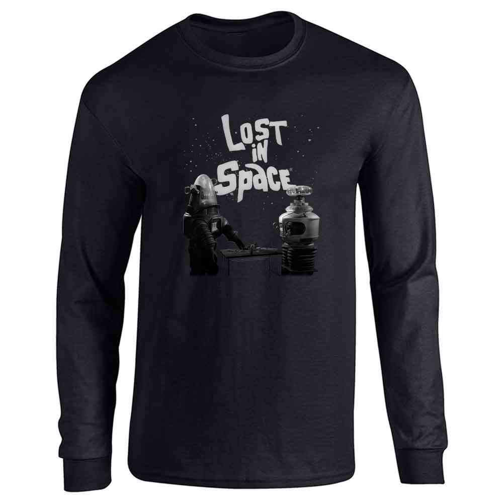 Pop Threads Lost in Space Robots Long Sleeve Graphic Tee for Men & Women | Vintage Sci-Fi Style Cotton Shirt for Casual Wear, Cosplay & Space-Themed Parties