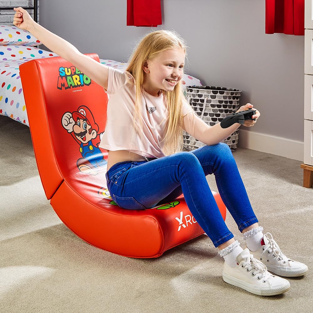 Nintendo Mario Video Rocker Gaming Chair - PU Leather Recliner for Kids & Adults - Perfect for Gaming, Relaxing & Movie Nights