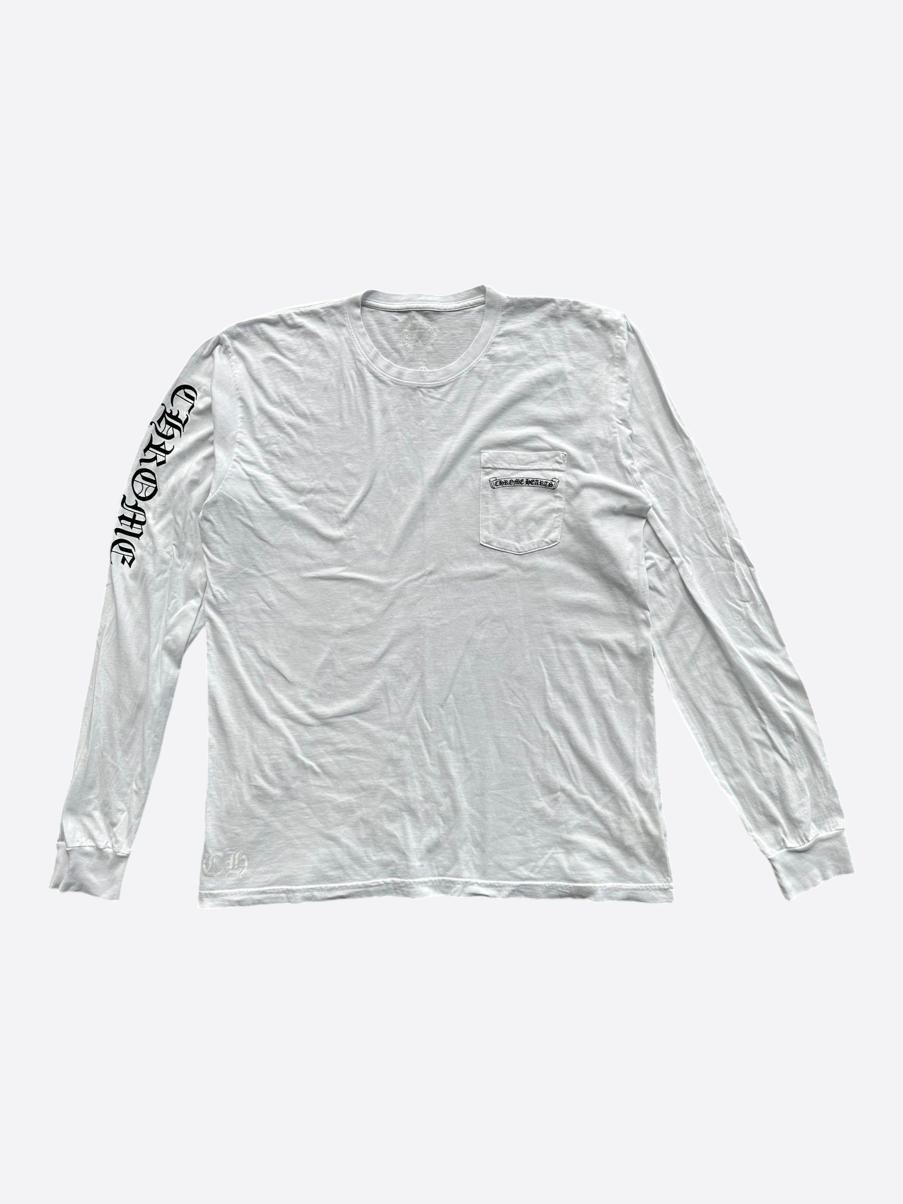 Chrome Hearts White Cemetery Cross Print Long Sleeve T-Shirt for Men - Gothic Streetwear, Casual Outfit, and Rock Music Festival Apparel