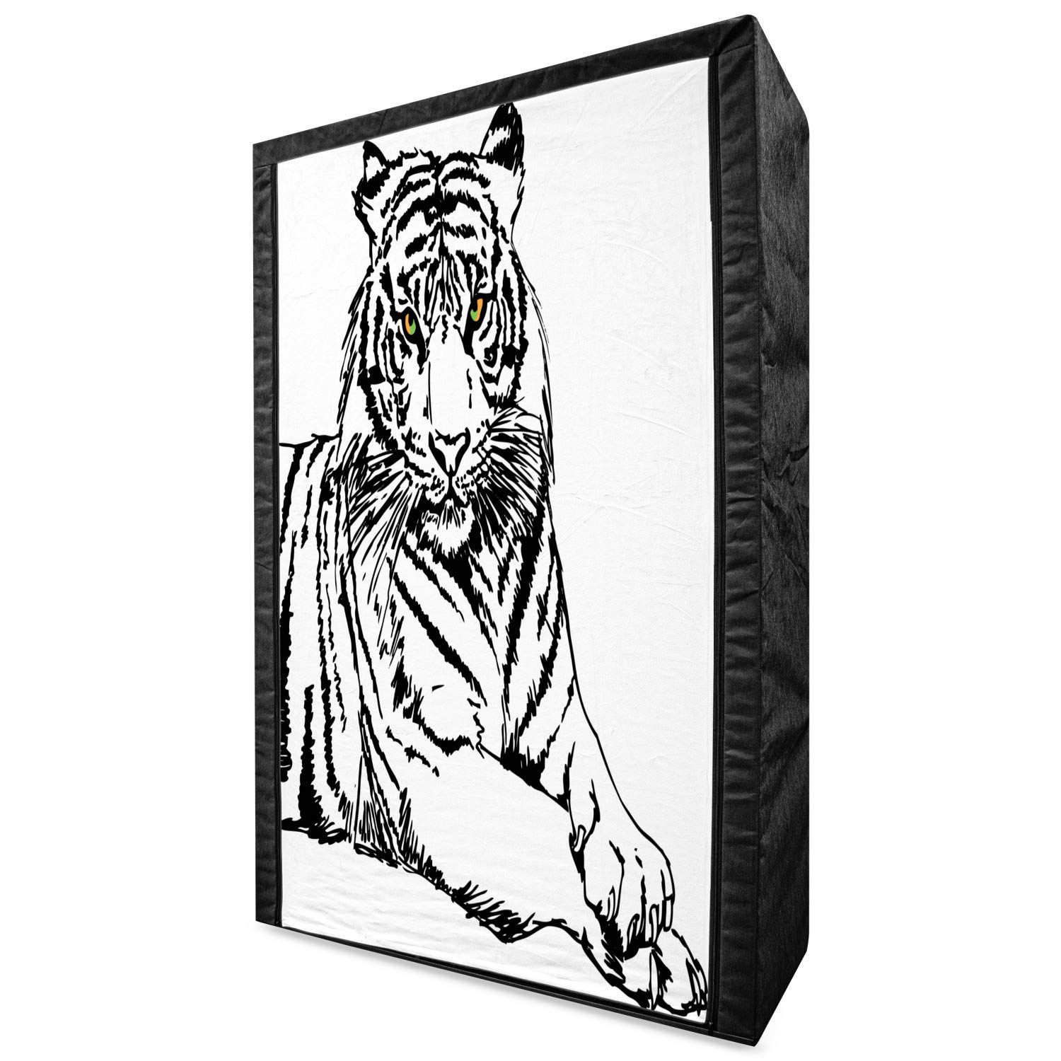 Ambesonne Savannah Portable Fabric Wardrobe - Tiger Print Clothing Organizer with Shelves, 42.5 Inch Black & White Striped Storage Closet | Perfect for Bedroom, Dorm, or Small Space Organization