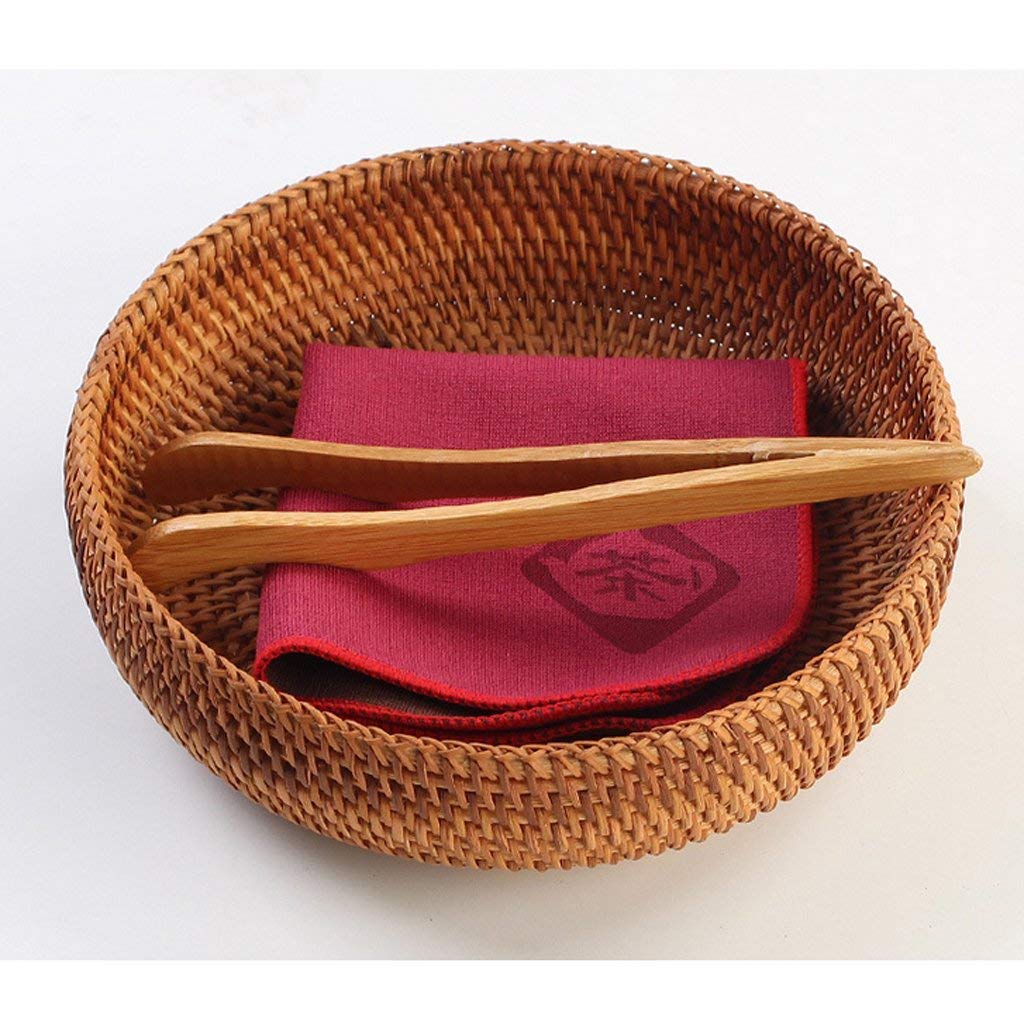 Hand-Woven Round Multi-Purpose Tray - Natural Rattan Fruit Bowl, Food Serving Basket, Home Decor Storage Organizer - Perfect for Kitchen, Dining Table, Coffee Bar & Bathroom Countertop