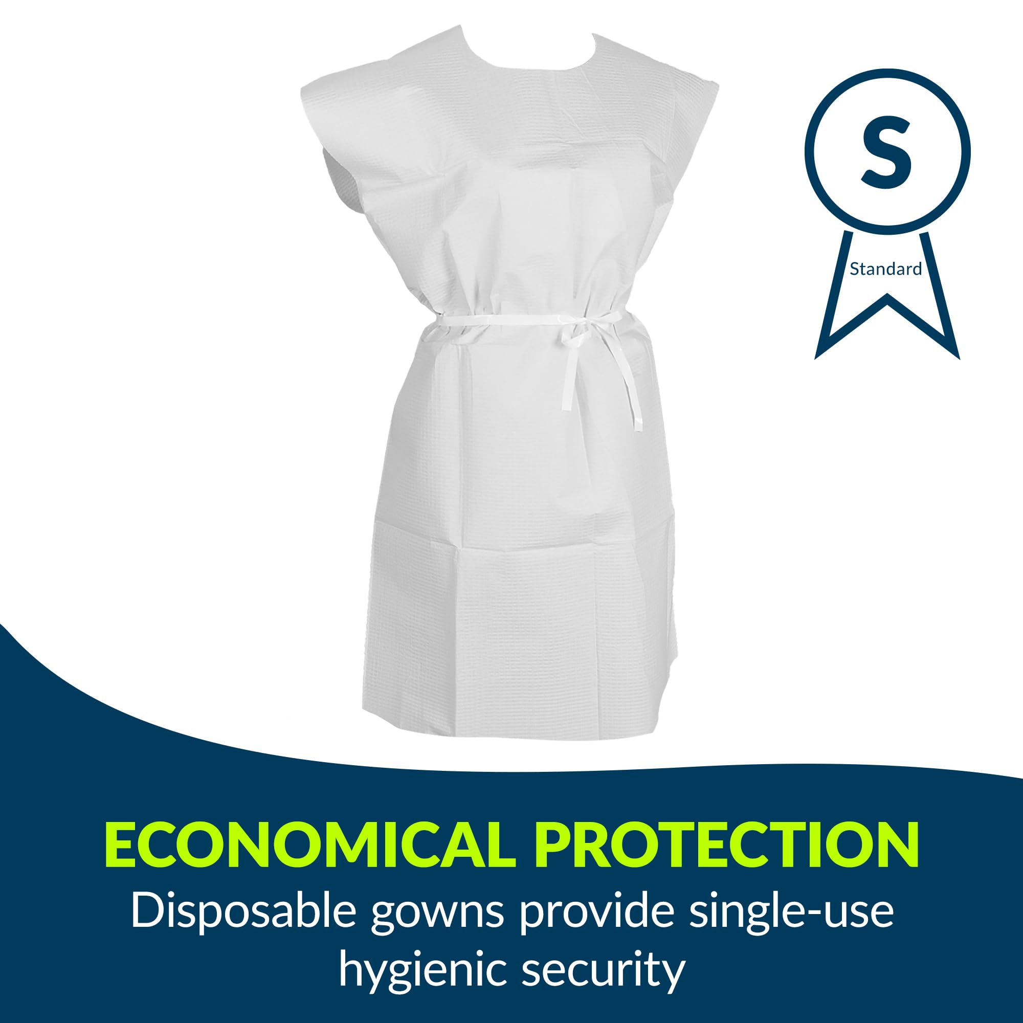 **Avalon Disposable White Medical Gowns - Pack of 50 - Open Back with Waist Tie - Short Sleeve Exam Gowns - 30