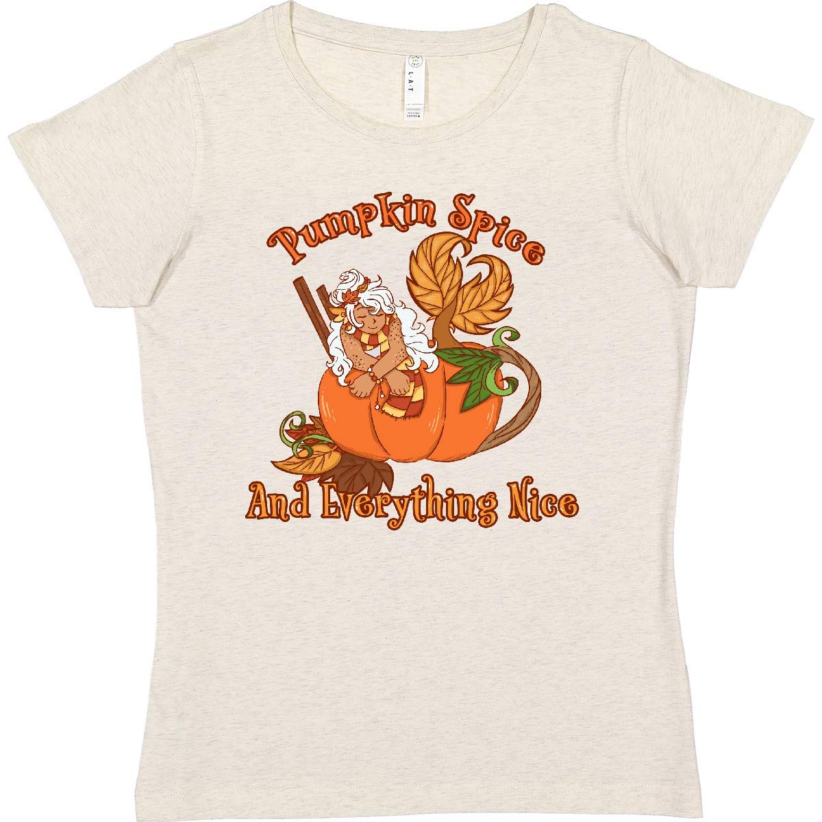 Inktastic Pumpkin Spice & Everything Nice Mermaid Print Women's T-Shirt | Cute Fall Graphic Tee for Casual Wear, Halloween Costumes & Autumn Outfits