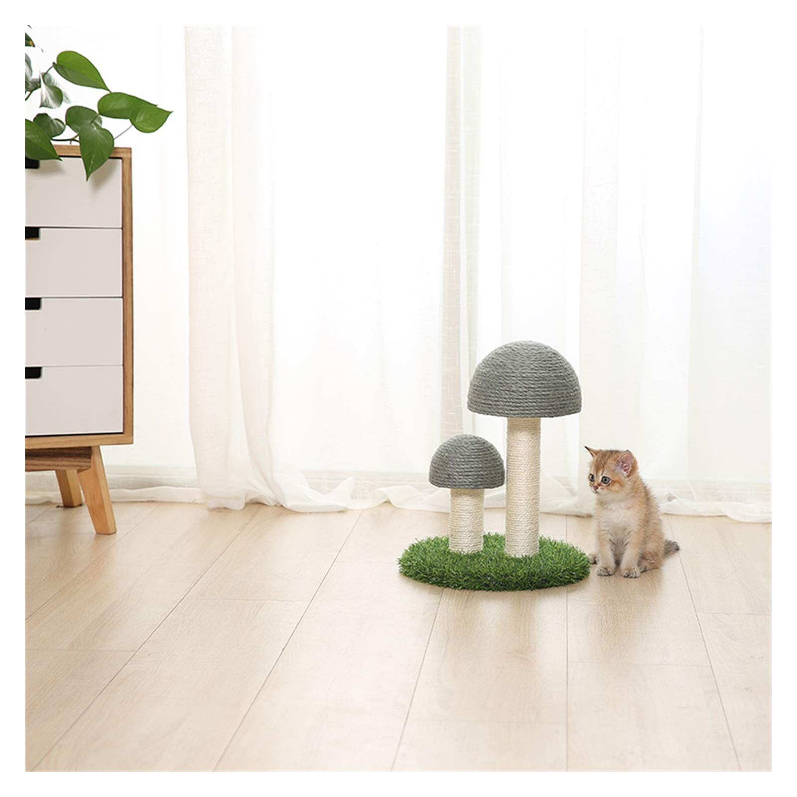 Jiaye Natural Linen Cat Climbing Tower with Scratching Post & Simulated Grass - Durable Mushroom-Shaped Cat Tree for Large Cats (Gray) - Perfect for Indoor Play & Exercise