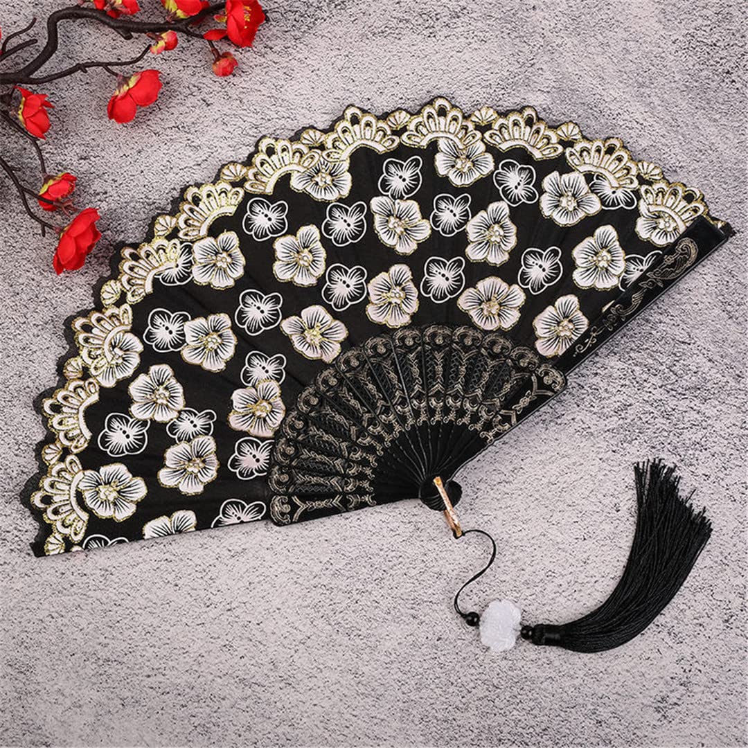 Elegant Chinese Silk Folding Fan with Floral Lace Design - Handheld Wedding Dance Prop, Photo Shoot Accessory & Asian Cultural Art Craft for Women | Perfect for Weddings, Tea Ceremonies, Cultural Performances and Photography