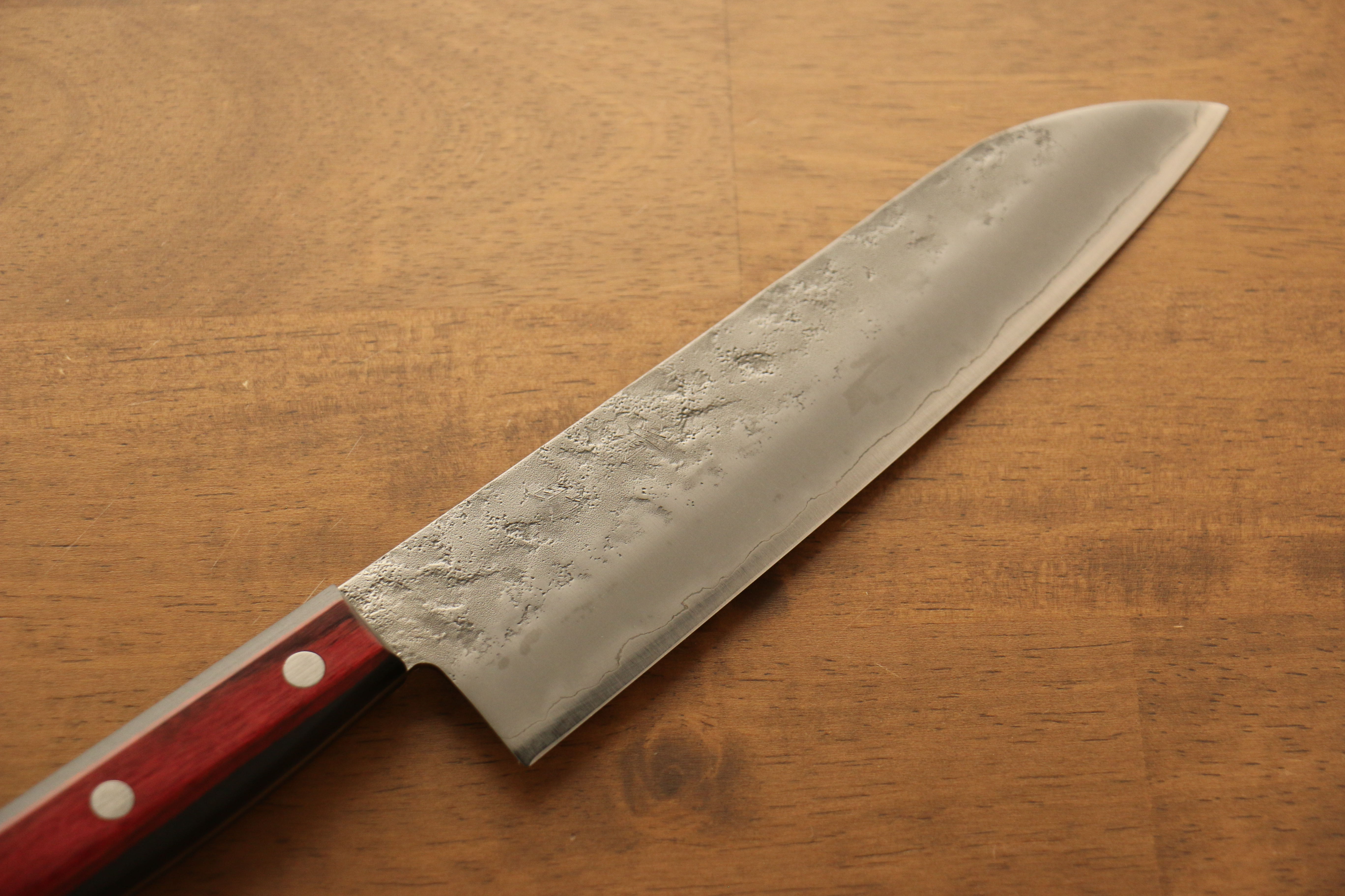 Premium Seisuke Silver Steel No.3 Nashiji Santoku Knife 180mm - Japanese Red Pakkawood Handle - Ideal for Slicing, Dicing & Chopping Vegetables, Meat & Fish