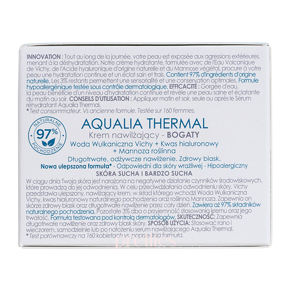 VICHY Aqualia Thermal Rich Hydrating Cream 50ml - Intense Moisturizing Face Cream for Dry Skin | Day & Night Hydration for Healthy Glow | Perfect for Winter Care & Daily Skincare Routine