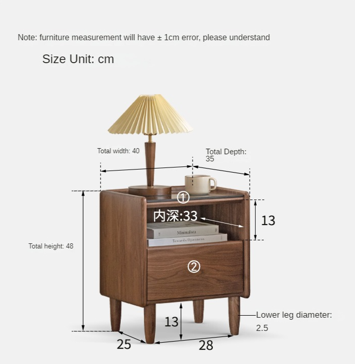 Premium Black Walnut Solid Wood Nightstand with Tempered Glass Top - Modern Bedside Table for Bedroom, Living Room, or Office Use