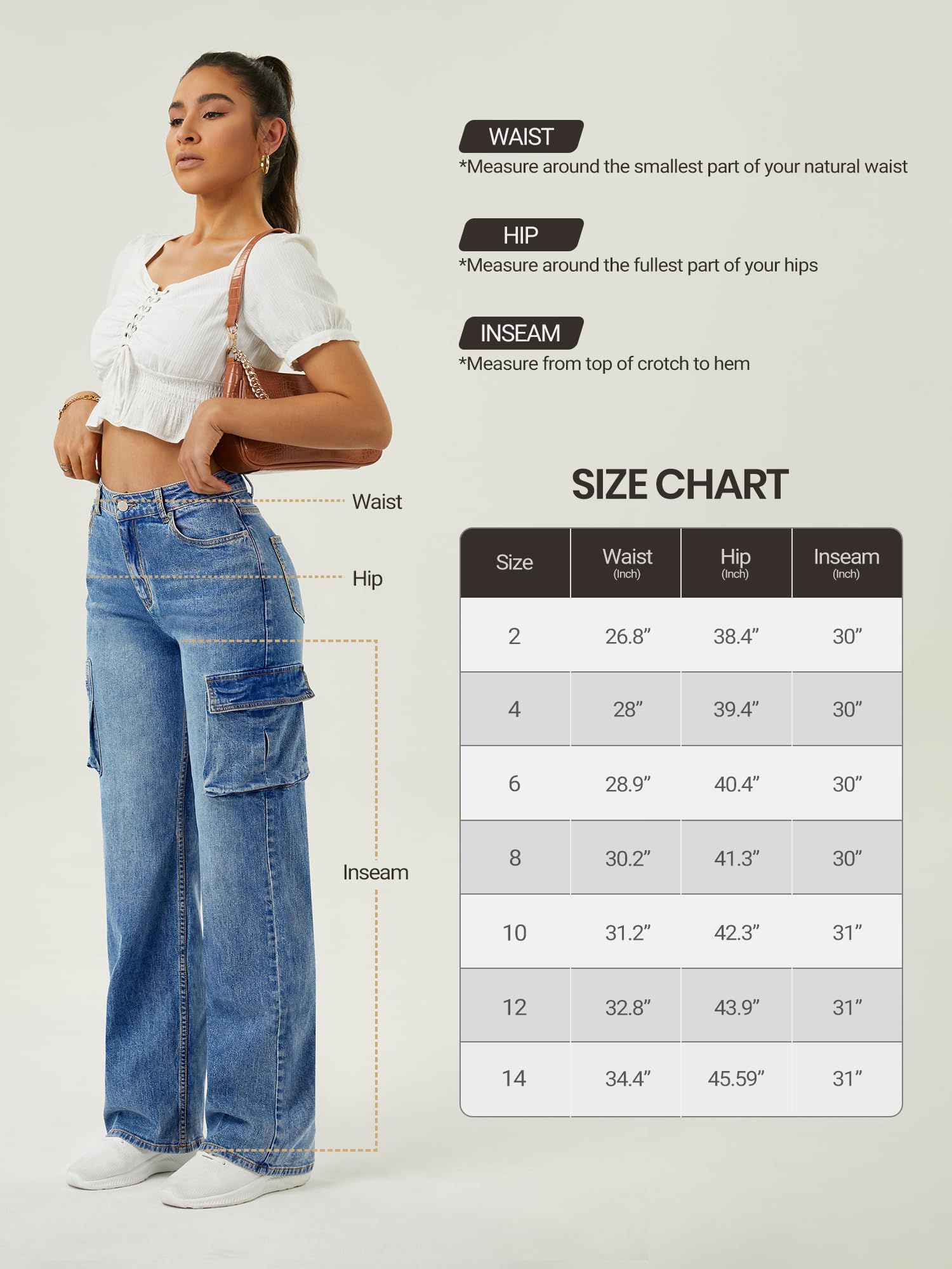 Women's High Waisted Cargo Jeans with 6 Pockets - Straight Wide Leg Baggy Pants for Casual Wear | Perfect for Street Style, Travel & Everyday Comfort