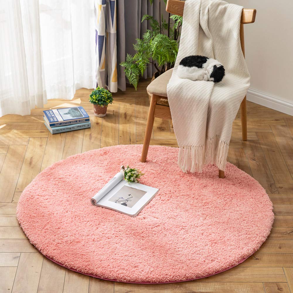 Non-Slip Soft Shaggy Round Area Rug - 100cm Pink Circular Carpet for Bedroom, Living Room & Kitchen | Cozy Home Decor Floor Mat - Luxurious Solid Carpet for Indoor Use