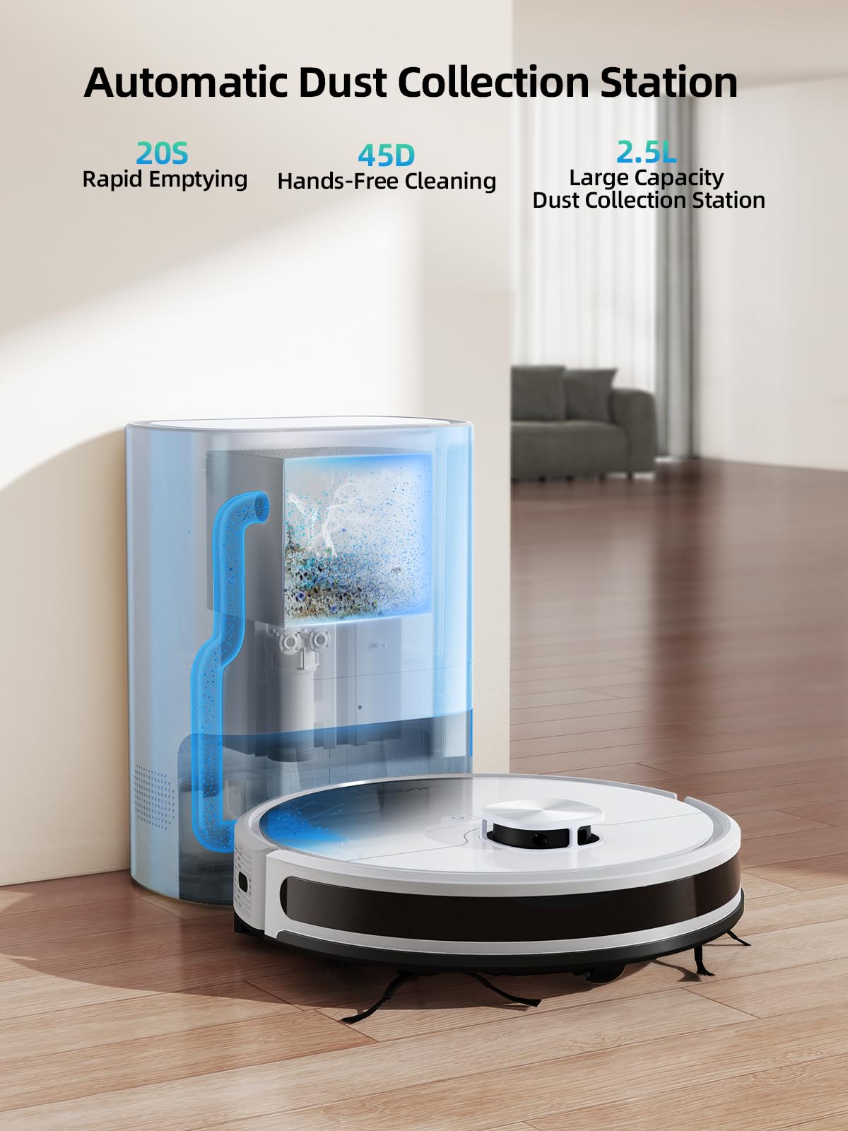 HONITURE Q6 SE Self-Emptying Robot Vacuum and Mop Combo with 3500Pa Suction, Laser Navigation & Smart Mapping - 180 Min Runtime, App Control - Perfect for Pet Hair, Hardwood Floors & Large Homes