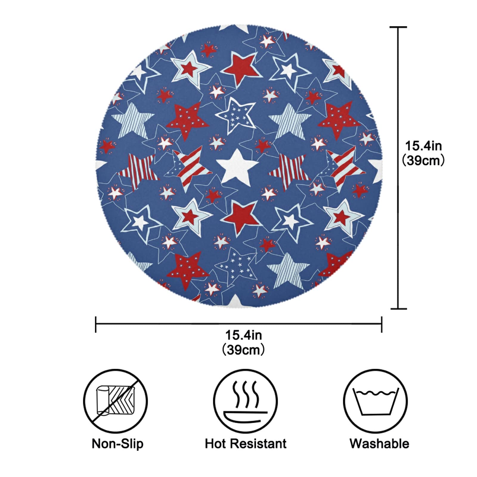 ALAZA Patriotic 4th of July Round Placemats Set of 4 - American Flag Themed Dining Table Mats for Kitchen, Home Decor & Holiday Celebration | Perfect for Independence Day Parties, BBQ Gatherings & Festive Dining
