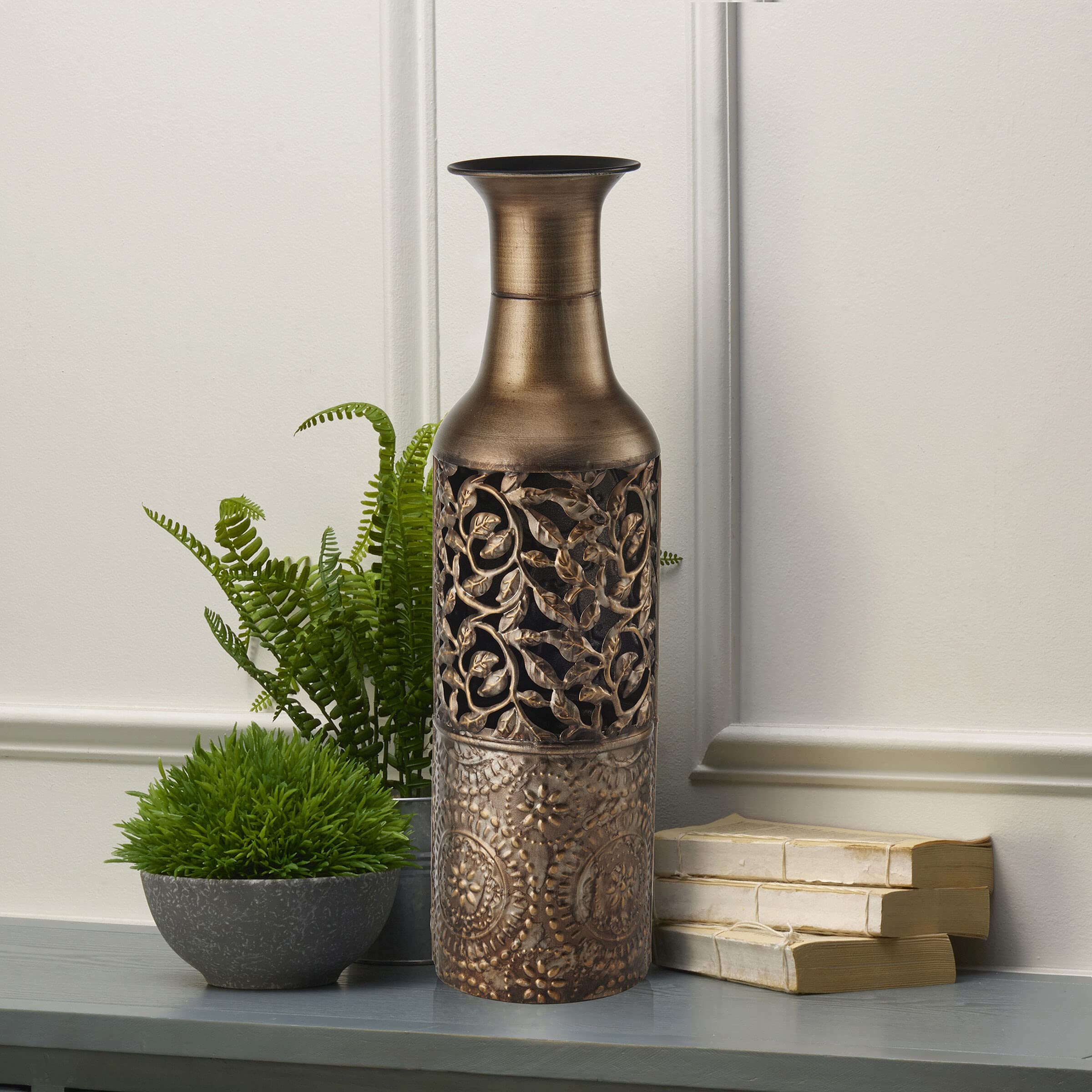 Elements 5181406 Embossed Decorative Metal Vase - 17 Inch Silver Flower Vase for Home Decor, Wedding Centerpiece & Luxury Table Decorations