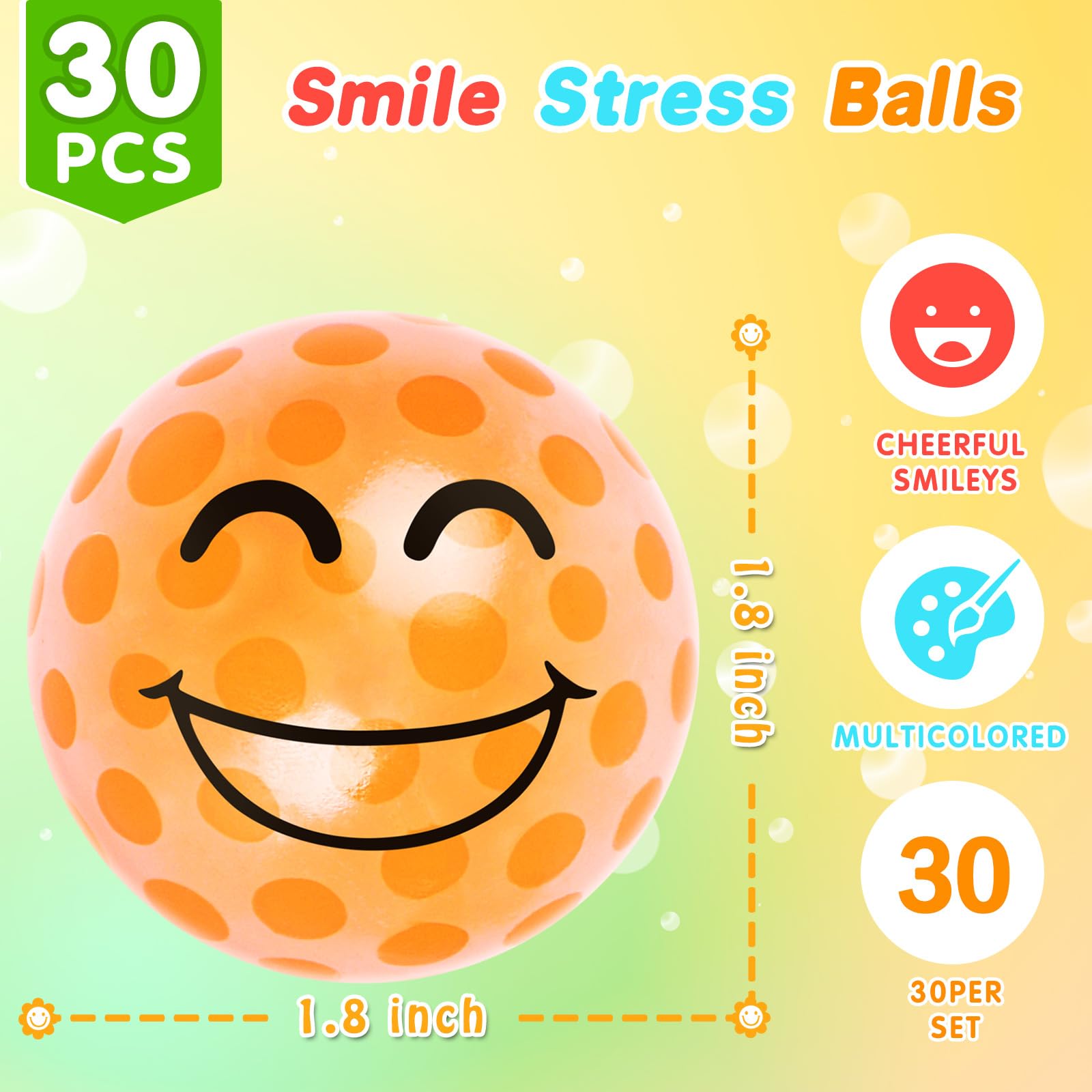30 Pack Smile Stress Balls - Bulk Fidget Toys for Adults & Kids, Anxiety Relief Sensory Toys, Party Favors for Birthdays, Office Gifts & Classroom Rewards