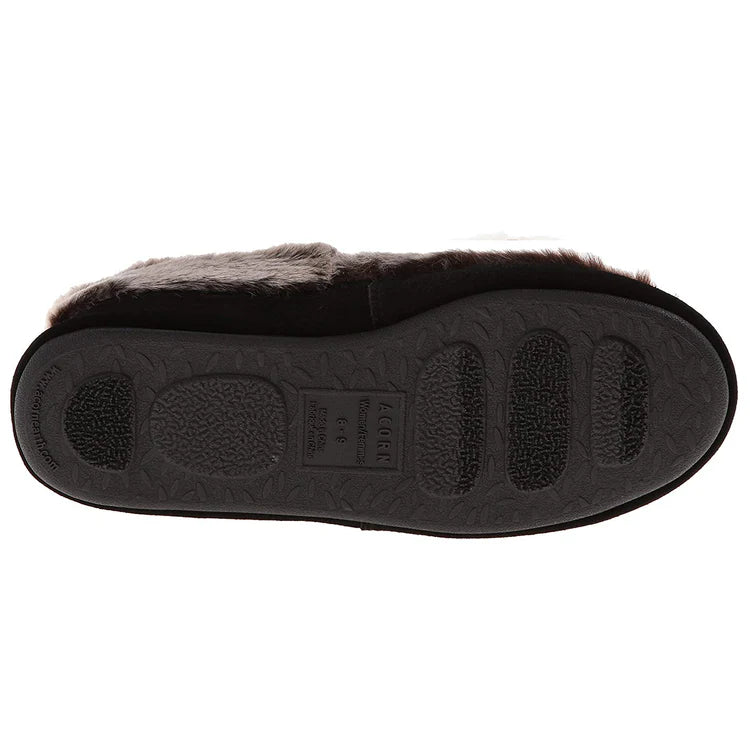 Women's Acorn Moc Slippers - Soft Chinchilla-Lined Indoor/Outdoor House Shoes in Charcoal - Perfect for Cozy Home, Lounge & Winter Comfort