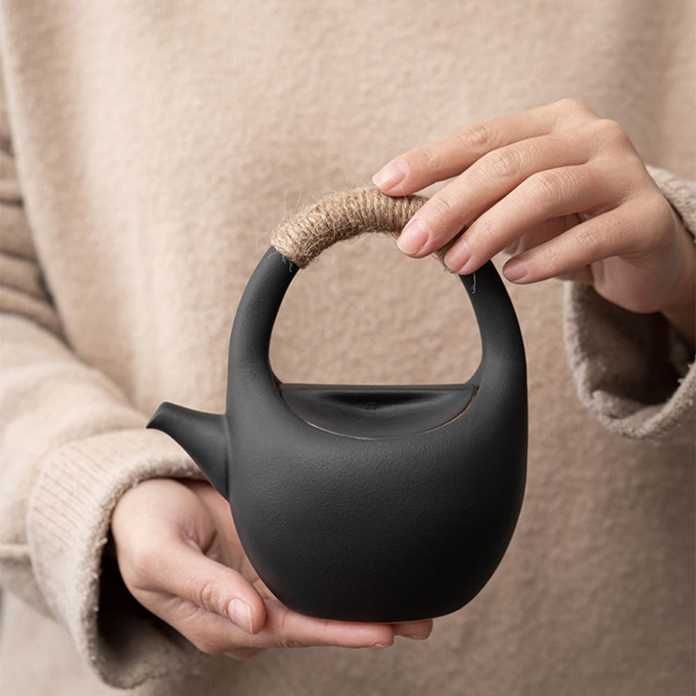 Premium Japanese Black Pottery Tea Set with Warmer - Traditional Handcrafted Ceramic Teapot & Cups - Perfect for Matcha, Green Tea & Home Tea Ceremonies
