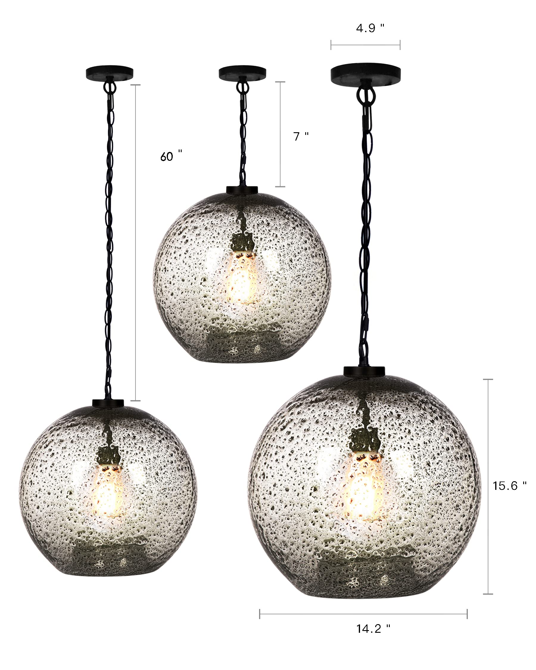 CASAMOTION Hand Blown Glass Pendant Light - 15.6 Inch Rustic Farmhouse Ceiling Hanging Fixture with Clear Marble Globe for Kitchen Island, Dining Room Table & Entryway Lighting | Dimmable Modern Chandelier for Hallway, Living Room & Bedroom Decor