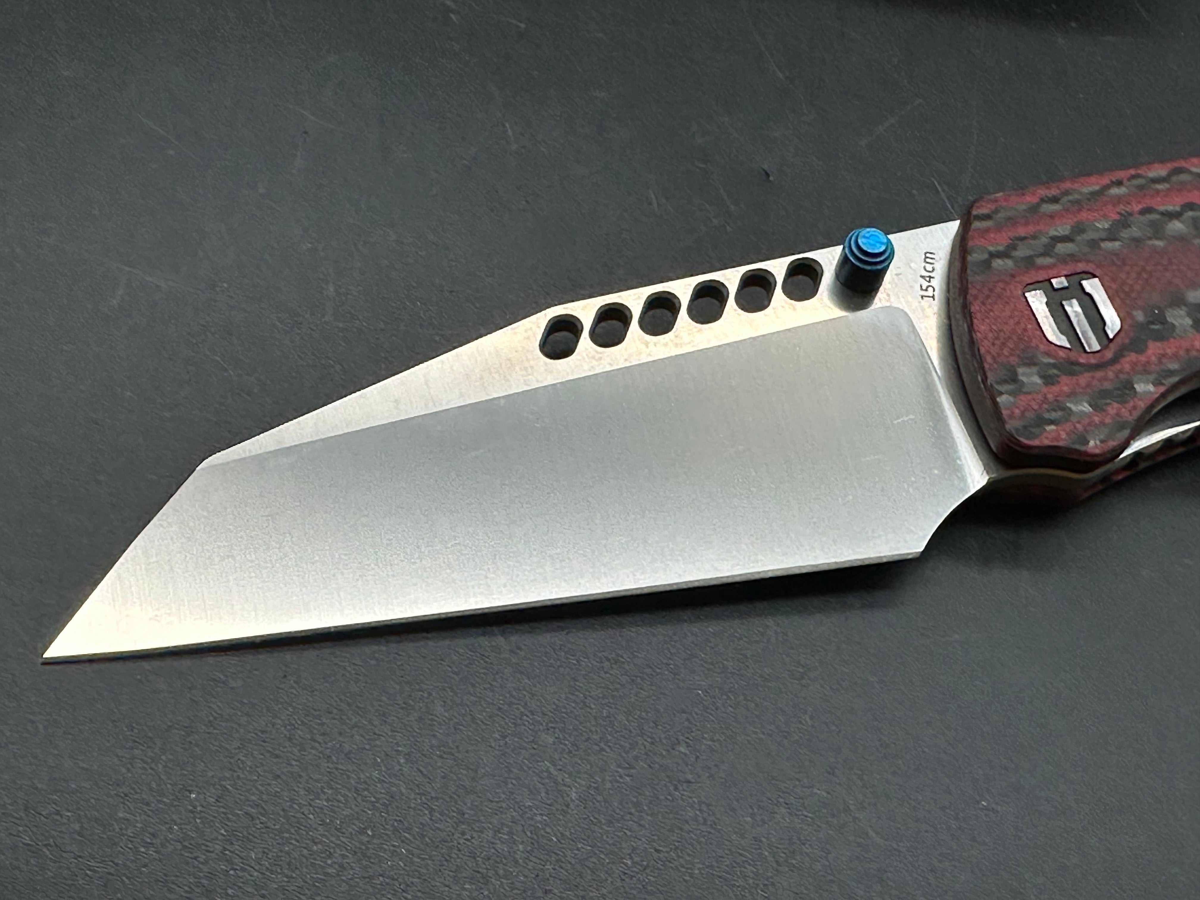 SHIELDON CYBERDASHI Pocket Knife - 154CM Stainless Steel Blade, Black & Red Carbon Fiber Handle - EDC Folding Knife for Camping, Hiking and Outdoor Survival