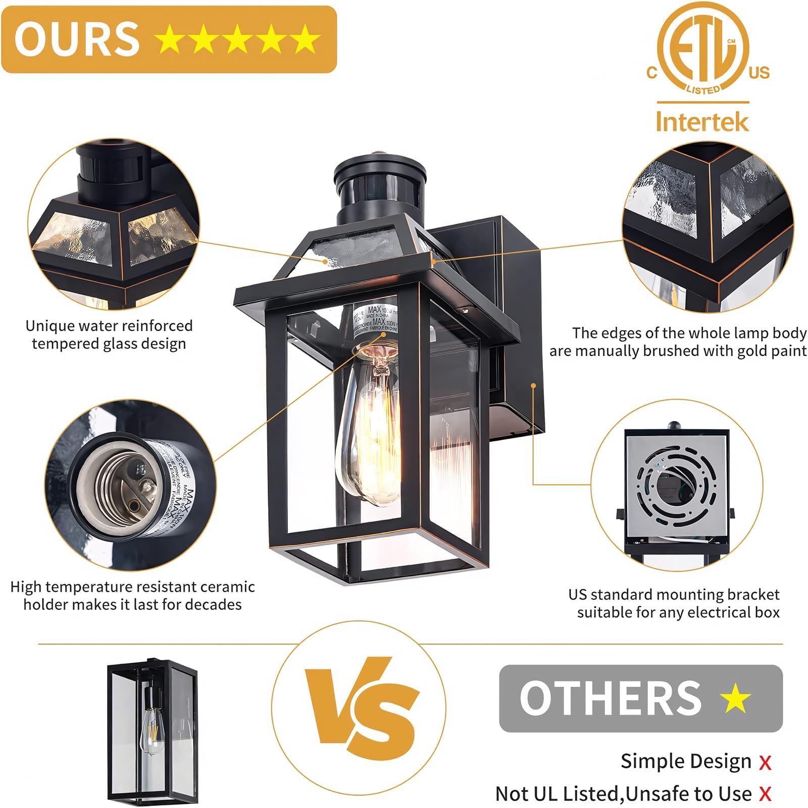 Waterproof Porch Lights with GFCI Outlet - Dusk to Dawn Outdoor Lighting Fixture with 3 Modes for Front Door, Patio & Garage | Energy-Efficient Exterior House Lights for Safety & Ambiance
