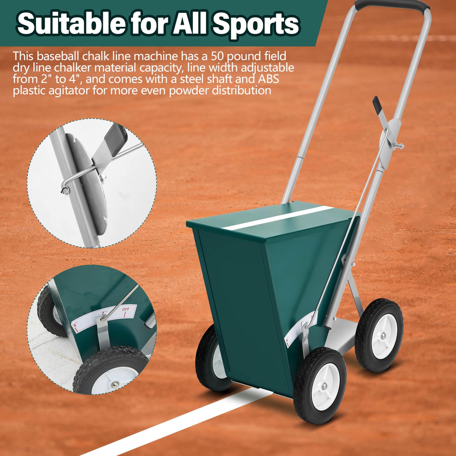 Heavy Duty Steel Baseball & Softball Field Dry Line Chalker Machine - Adjustable 2