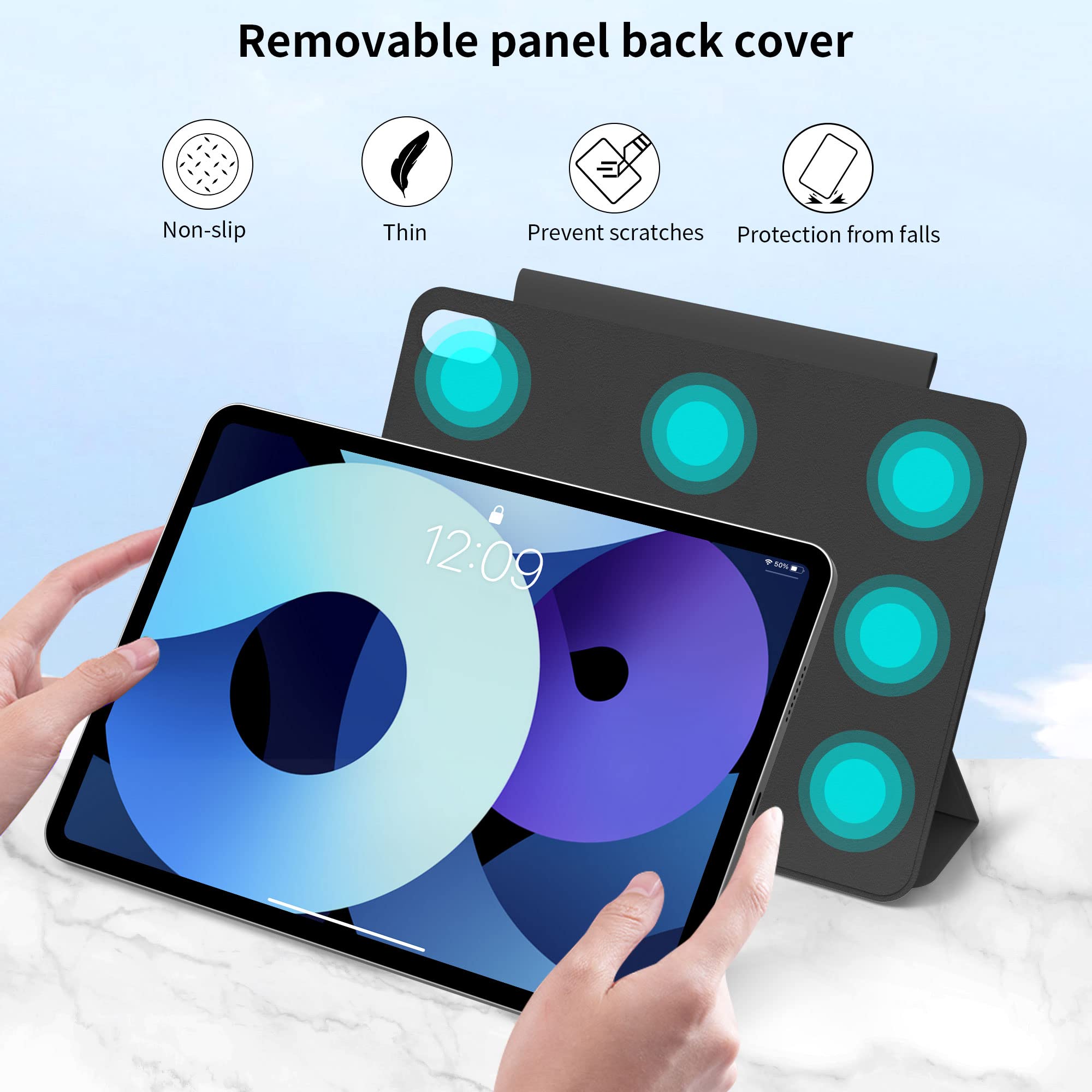 Kenke Hybrid Protective Case for iPad Air 5th Gen 2022 & iPad Air 4th Gen 2020 (10.9 Inch) - Magnetic Detachable Cover with Secure Clasp, Supports Apple Pencil 2 Charging, Auto Wake/Sleep - Perfect for Work, Travel & Home Use - Black