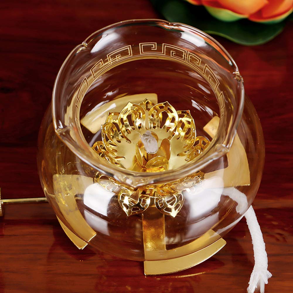 Premium Glass Crystal Lotus Oil Lamp - Indoor Buddha Head Kerosene Lamp with Ultra-Pure Paraffin Wax, Gold Lantern Candle Holder for Home Decor, Meditation & Spiritual Spaces
