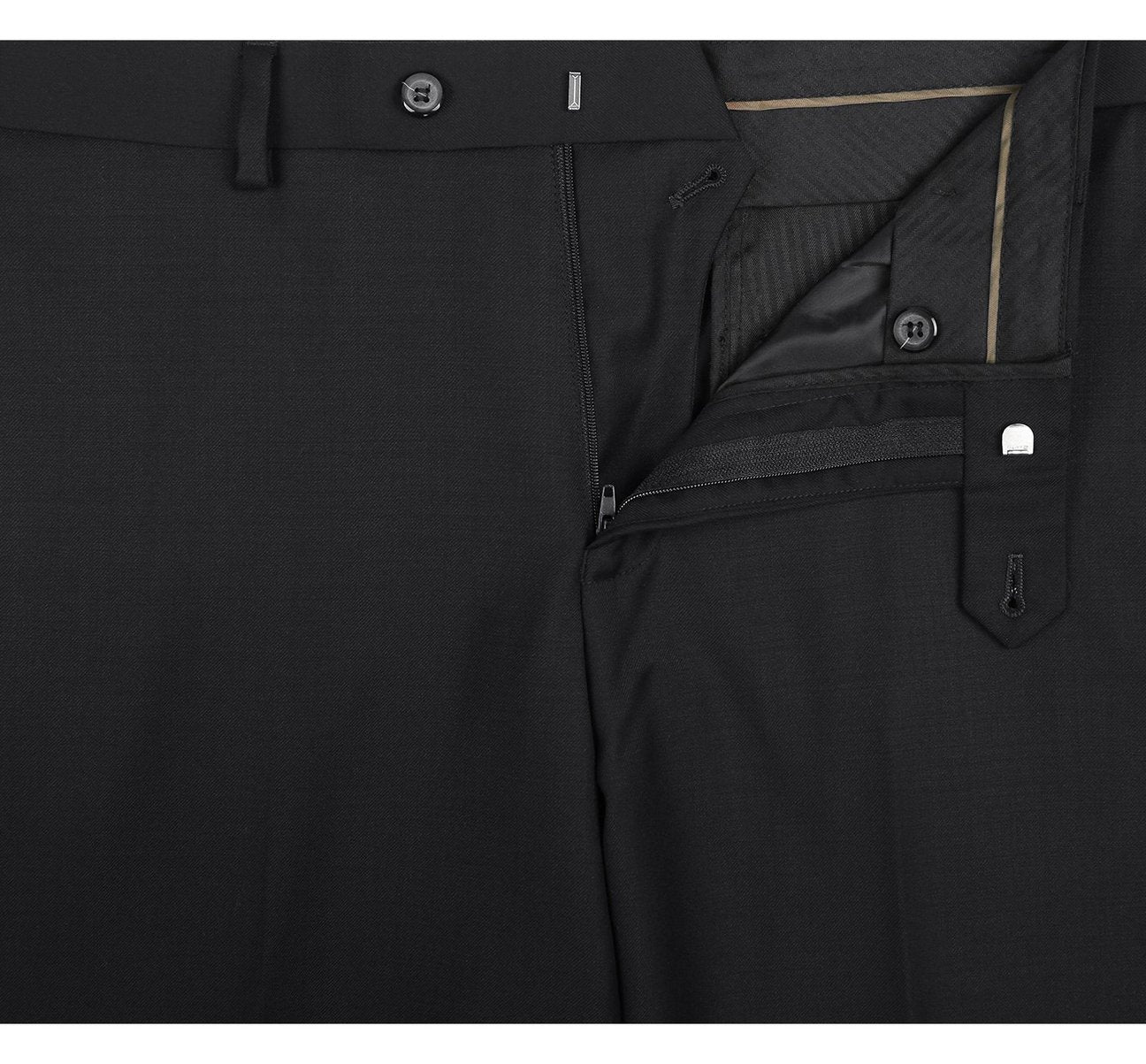 Alessandro Vitello by Renoir Black Slim Fit Flat Front Wool Suit Pants 508 - Premium Business & Formal Wear for Office, Weddings & Special Occasions