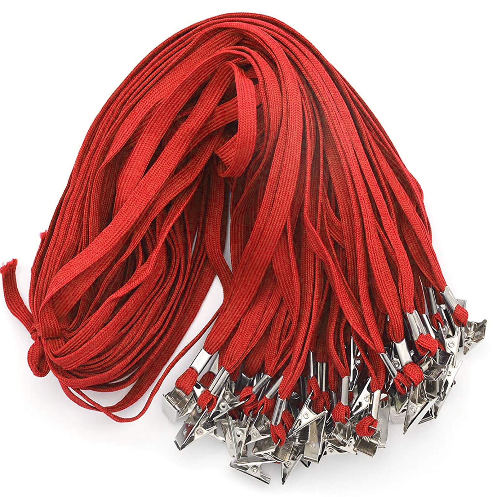 Beebel 100 Pack Red Lanyards with Badge Clip - for ID Cards & Events