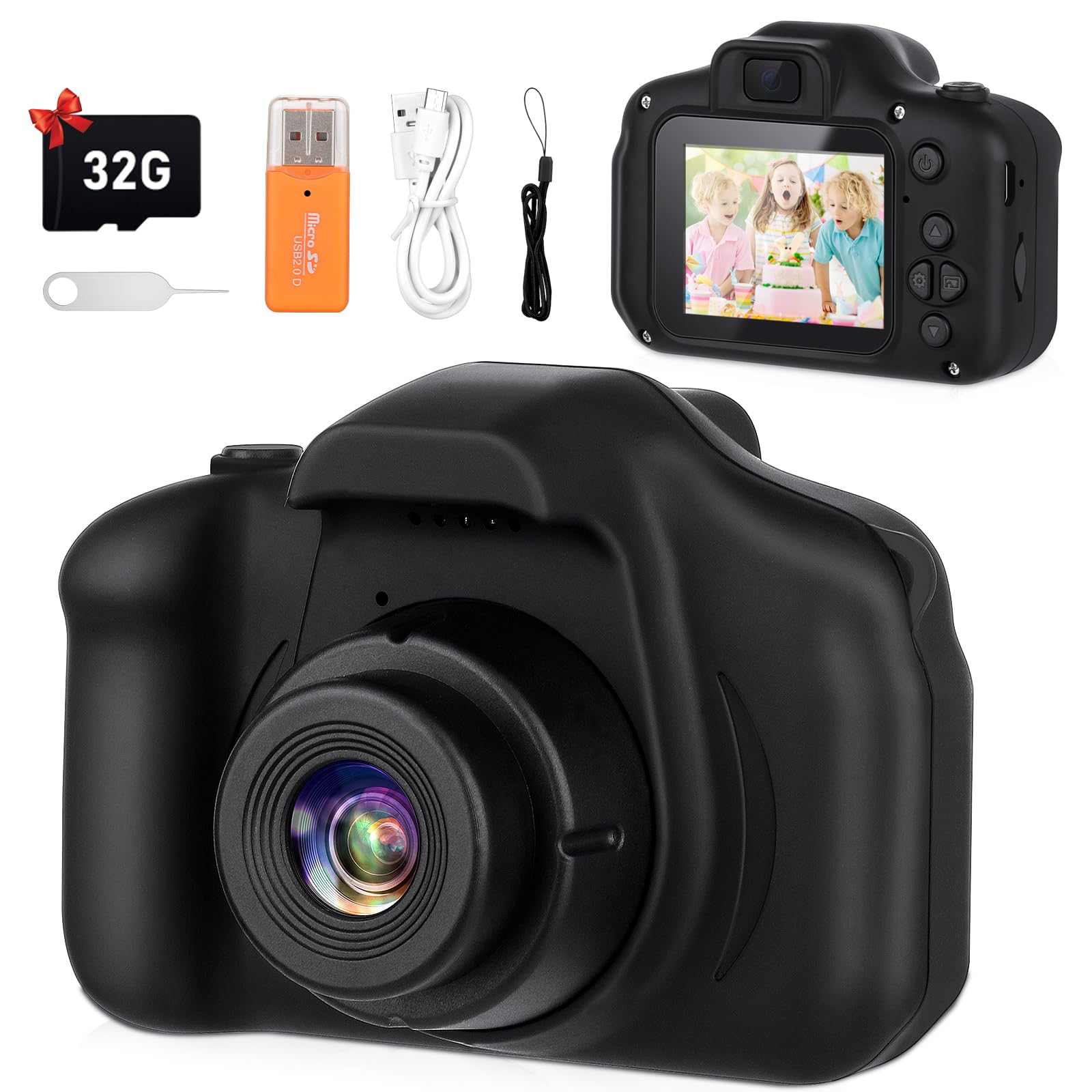 Upgrade Kids Selfie Camera - HD Digital Video Camera with 32GB SD Card for 5-7 Year Old Girls & Boys | Perfect Christmas Birthday Gift for Toddlers | Fun for Playtime, Travel & Family Moments (Black)