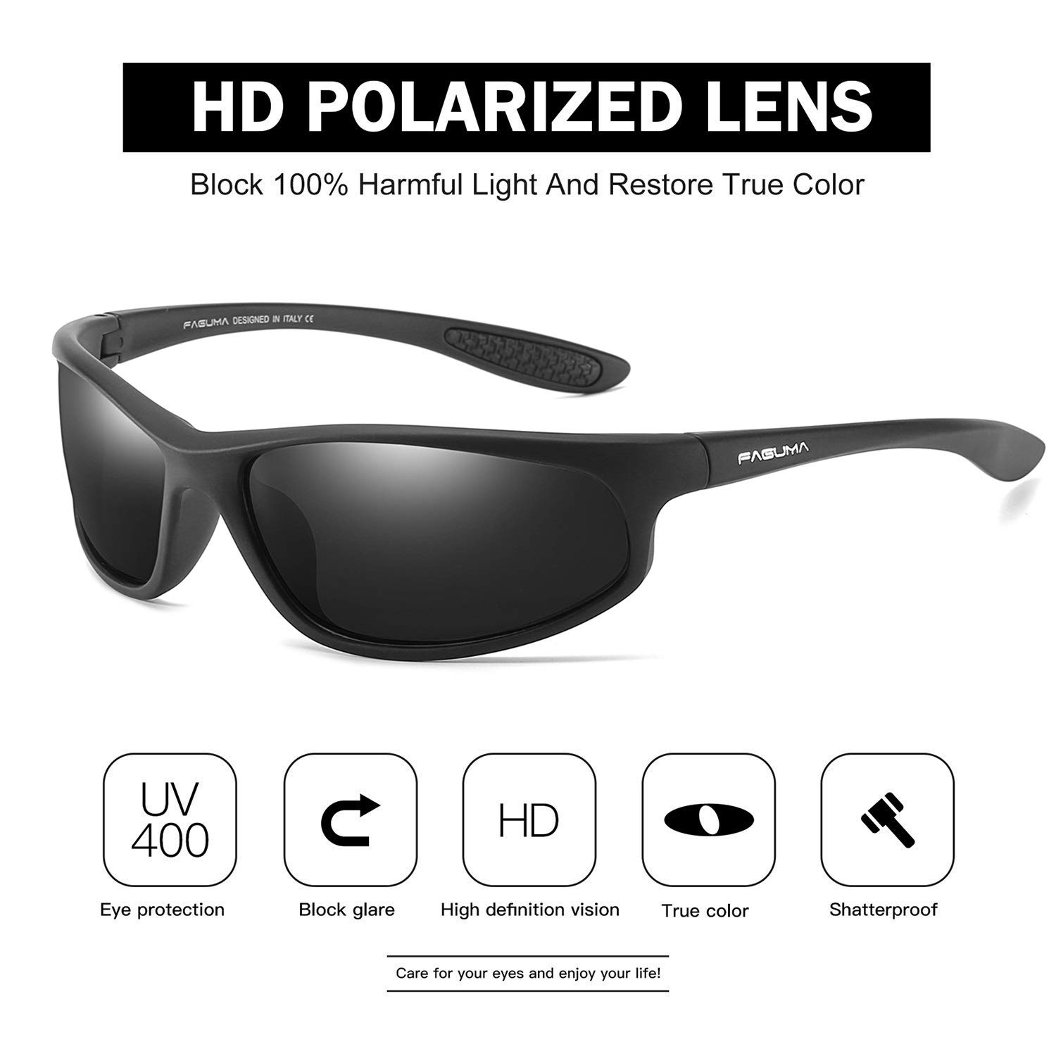 FAGUMA Polarized Sports Sunglasses for Men - UV400 Protection for Cycling, Driving, Fishing - Lightweight & Durable for Outdoor Activities